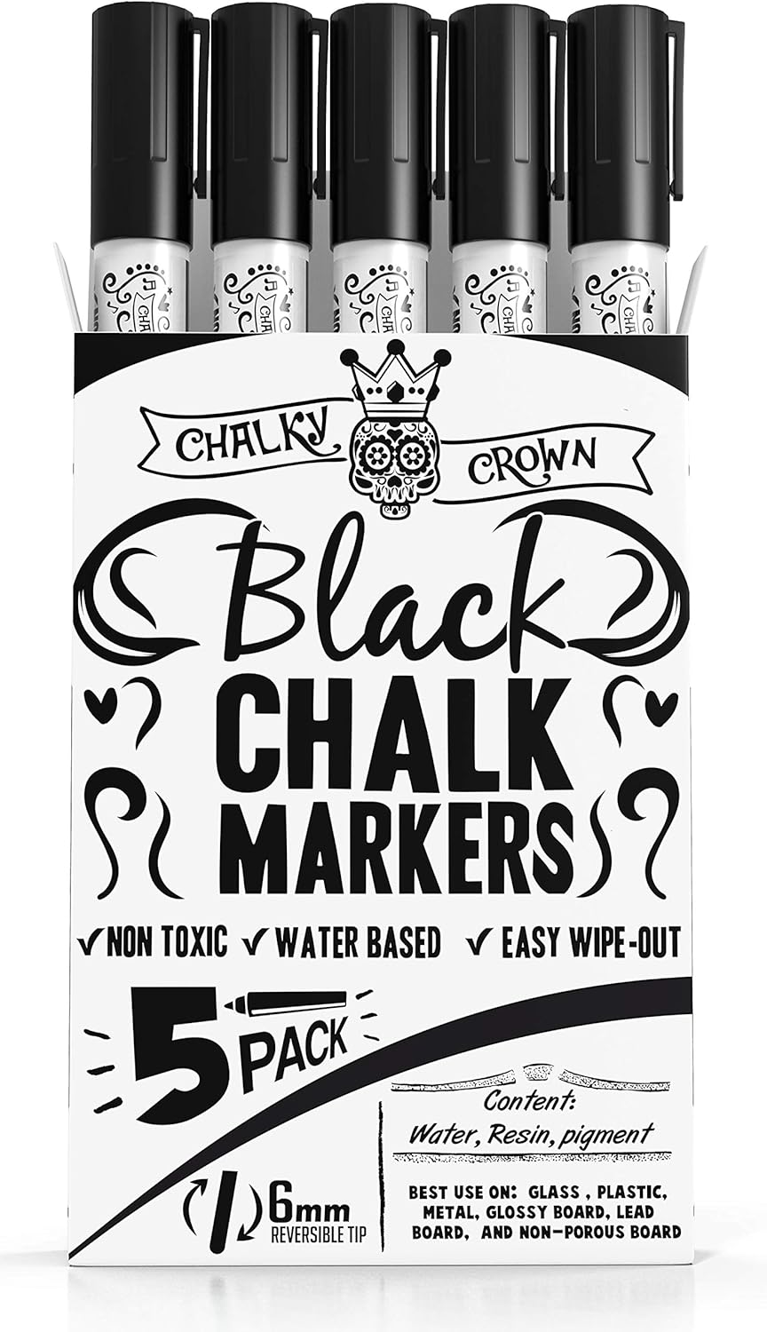 CHALKY CROWN Rotulador de tiza líquida  Marcador de borrado en seco  Marcadores de tiza para letreros de pizarra, ventanas, pizarra, vidrio  Punta