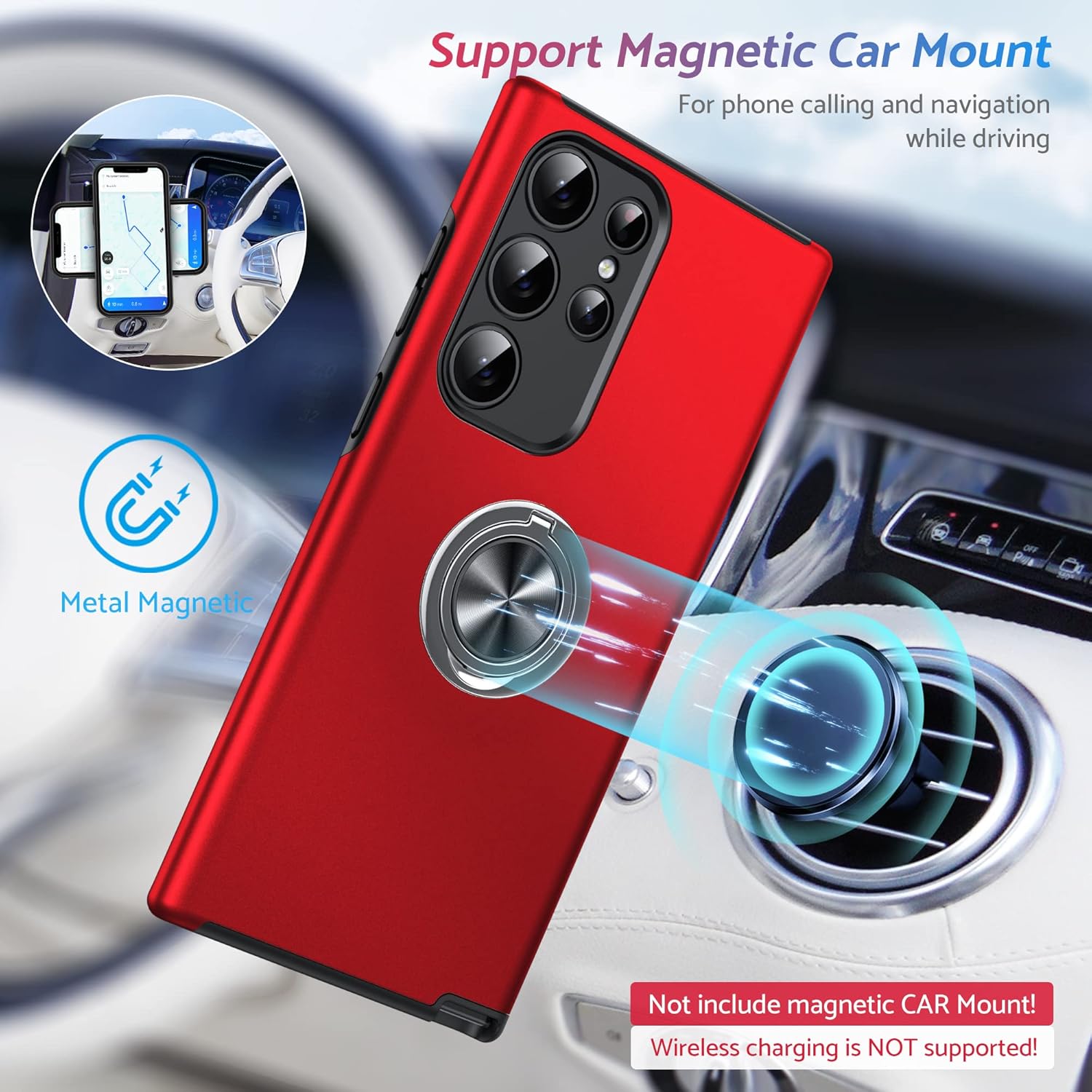 Anqrp Hidden Series – Funda para Galaxy S23 Ultra 5G, soporte que no se cae anillo de metal de 360, grado militar de 15 pies, funda protectora a