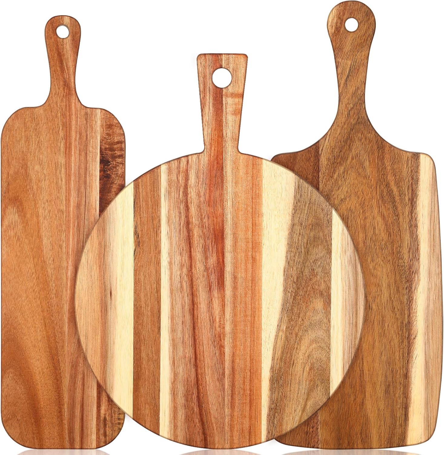 3 tablas de cortar de madera de acacia con asa, tabla de cortar de madera para charcutería, tabla de servir de varios tamaños, bandeja de servir