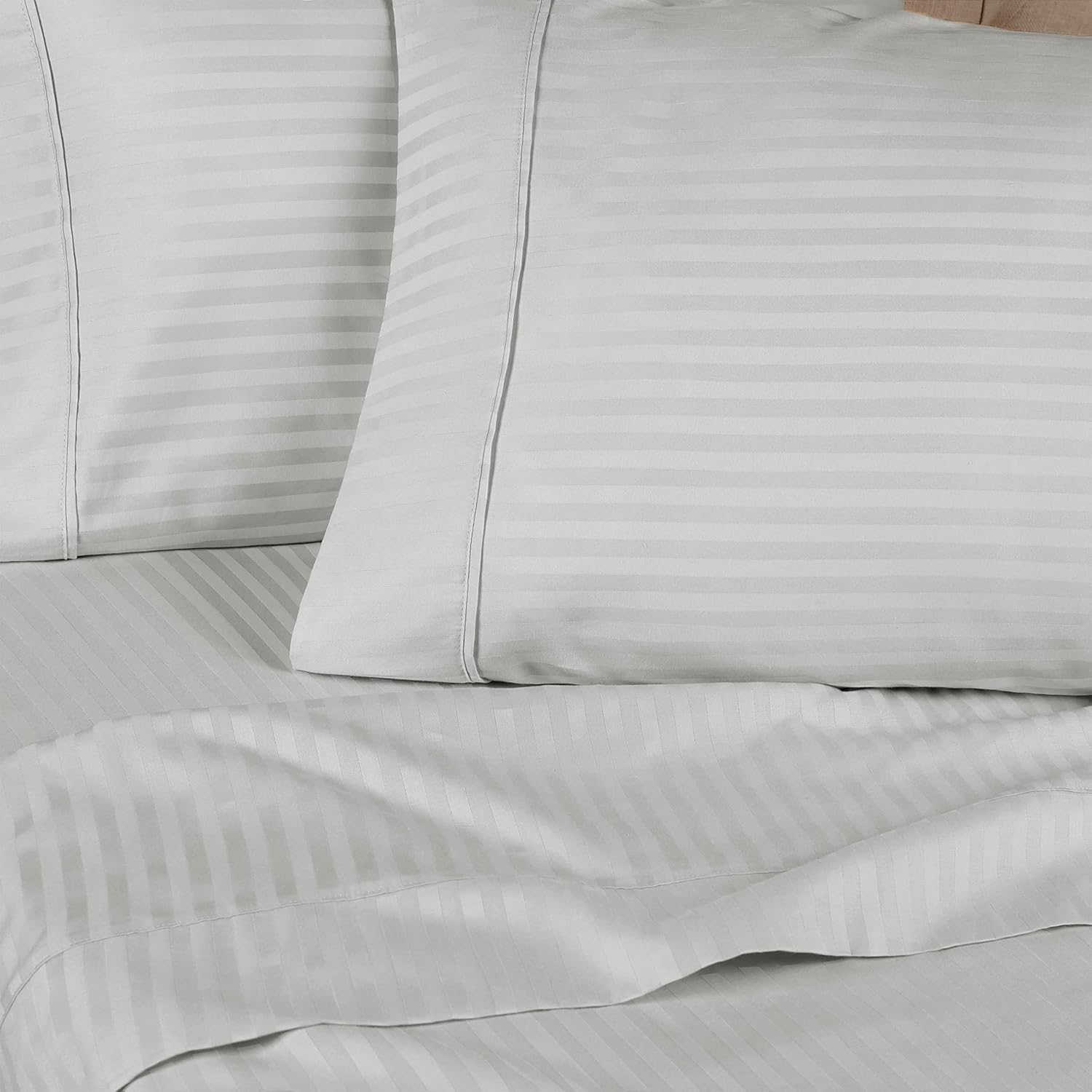 Superior Juego de sábanas de algodón egipcio de 400 hilos, tejido satinado a rayas, artículos esenciales para ropa de cama suave, 1 sábana bajera