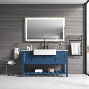 HomSof Espejo de baño LED doble, 60 x 48 pulgadas, frontal y retroiluminado, espejo de tocador de pared regulable sin escalones con antiniebla, a HomSof Espejo de baño LED doble, 60 x 48 pulgadas, frontal y retroiluminado, espejo de tocador de pared regulable sin escalones con antiniebla, a