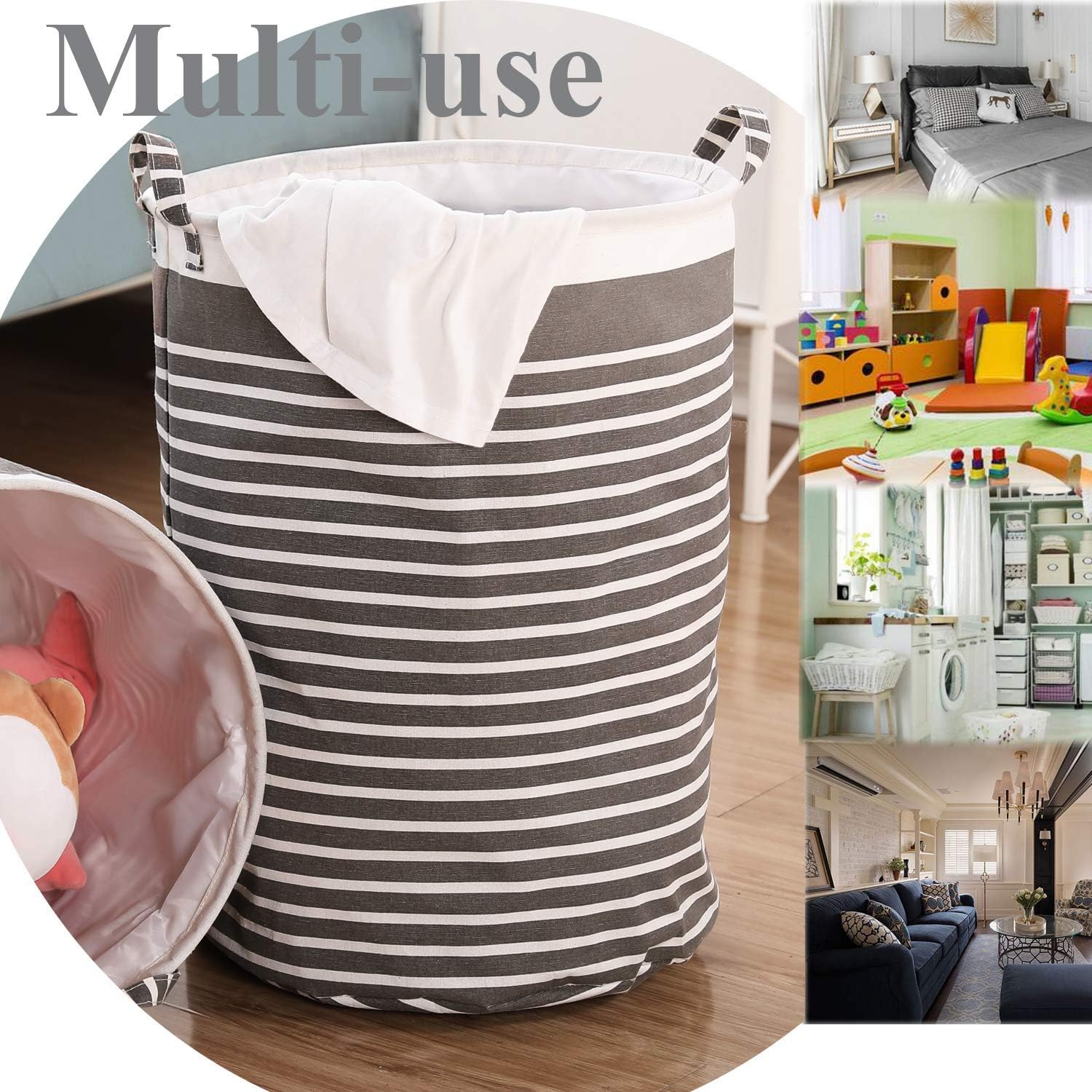 Cesto de tela impermeable plegable, de 22 pulgadas de alto, gris grueso, ropa sucia, para dormitorio, almacenamiento de habitación de los niños