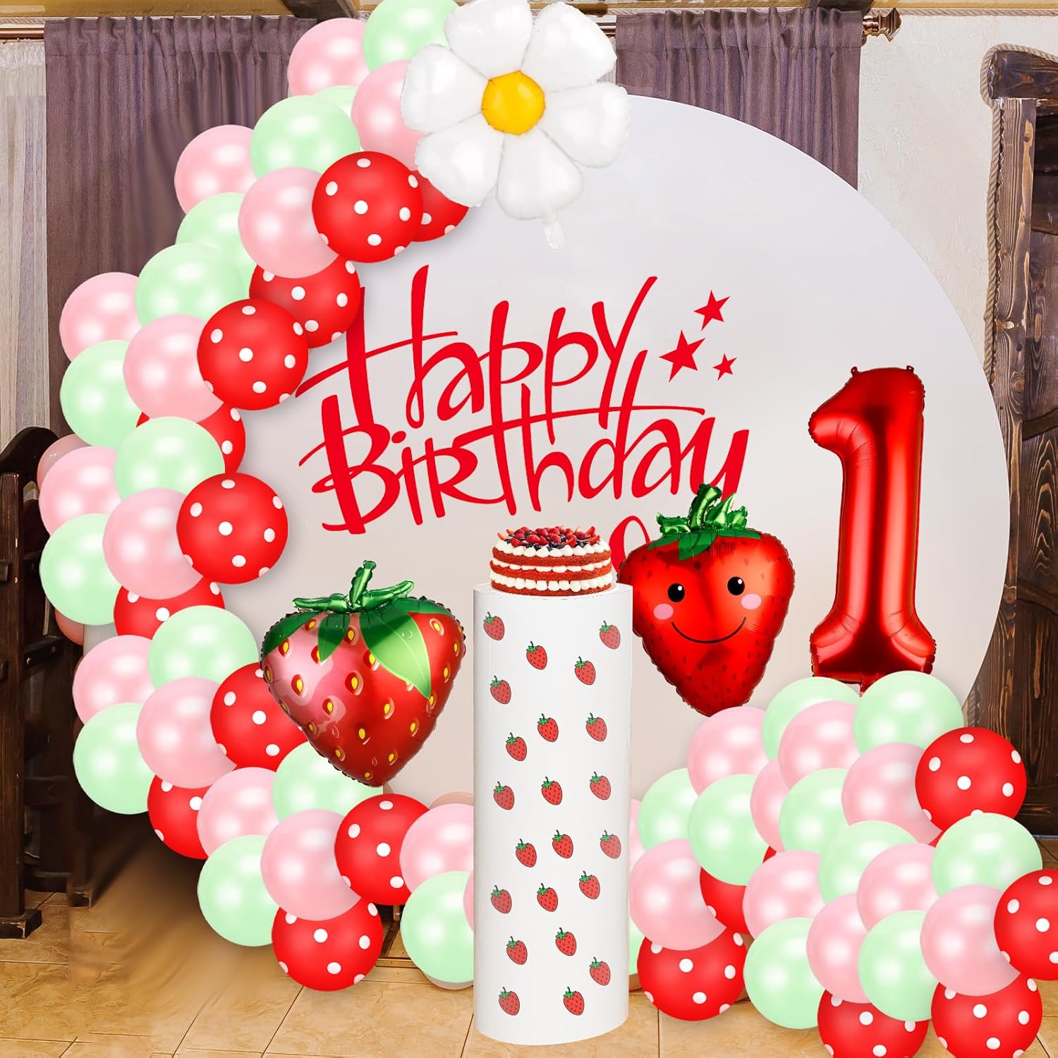 Auidy_6TXD 19 globos de fresa, decoraciones de cumpleaños de fresa, suministros de fiesta de primer cumpleaños de fresa, decoraciones de primer