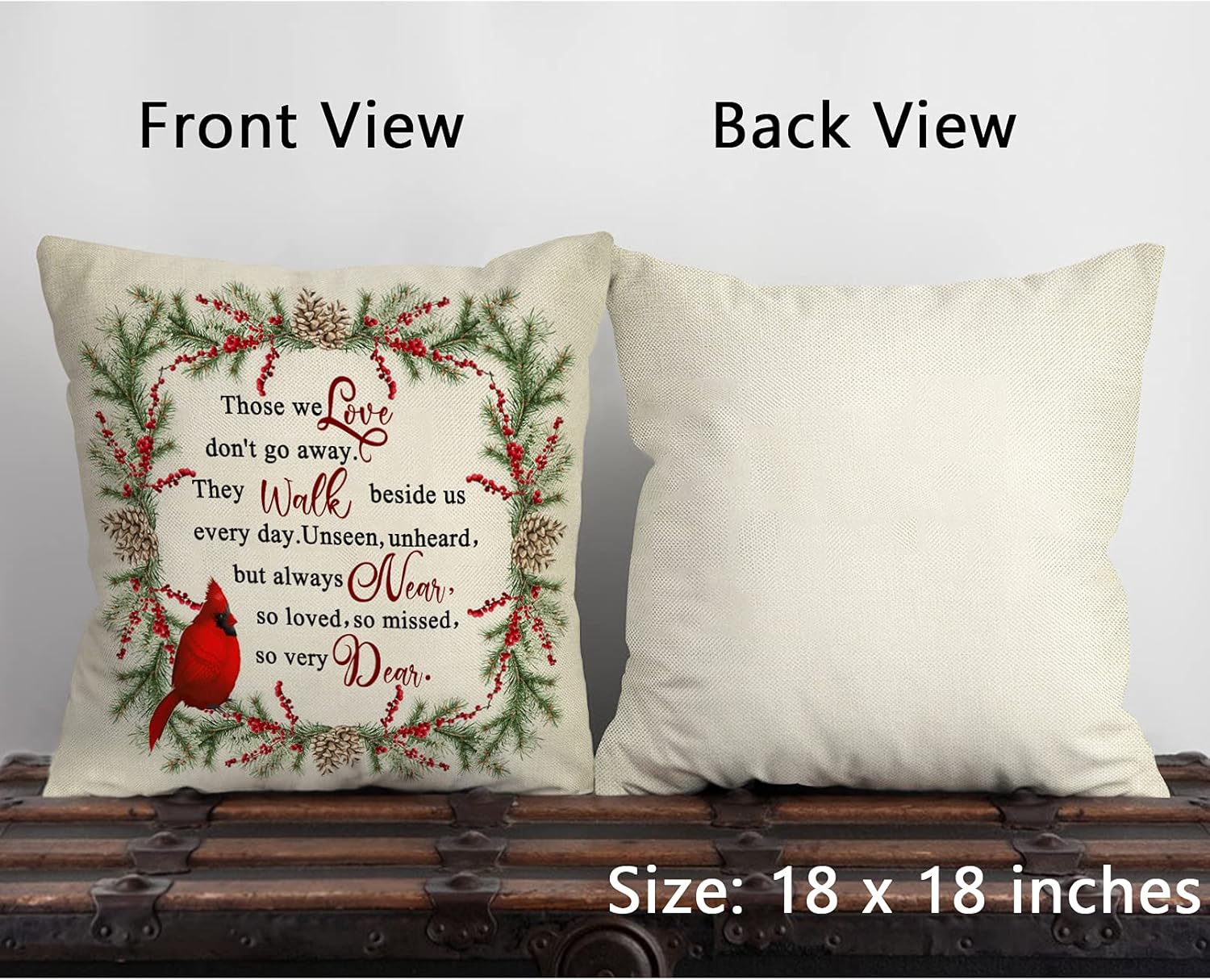 Softxpp Funda de almohada decorativa de cardenal de invierno, diseño de pájaros rojos de Navidad, conos de pino, con cita de cotización, bayas de