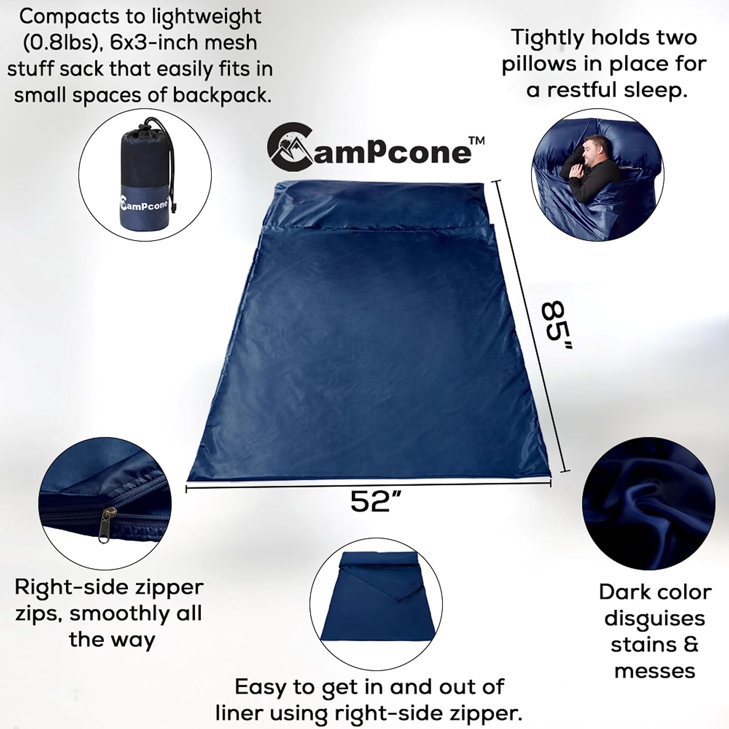 Forro de saco de dormir sedoso para clima fríocálido, sábanas de viaje XL para hotel de 85 x 52 pulgadas, saco de dormir ligero con cremallera y