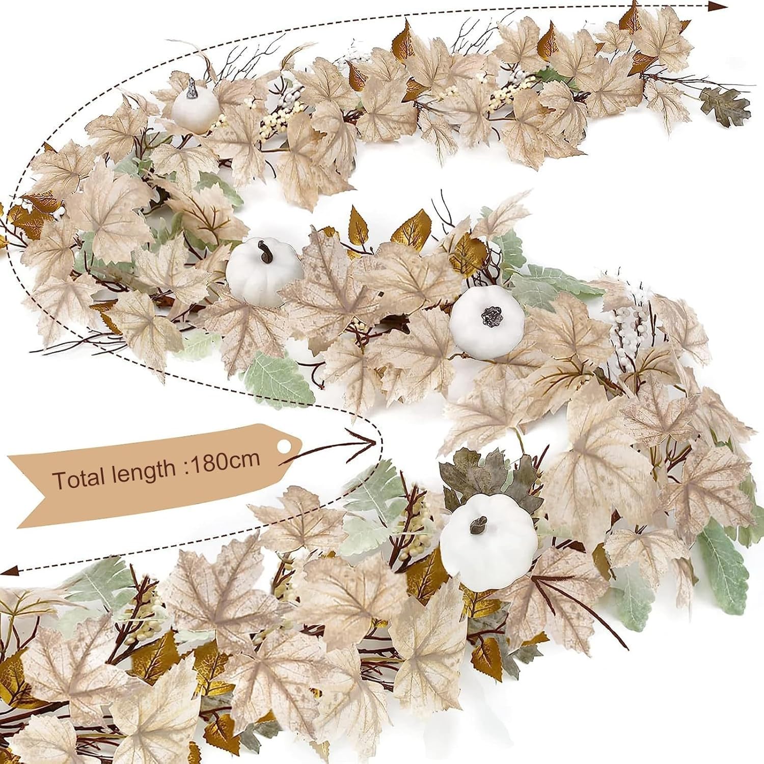 Tonos terrosos follaje otoño blanco arce vid otoño fácil cuidado cosecha decoración con diseño único ratán para Acción de Gracias Halloween C