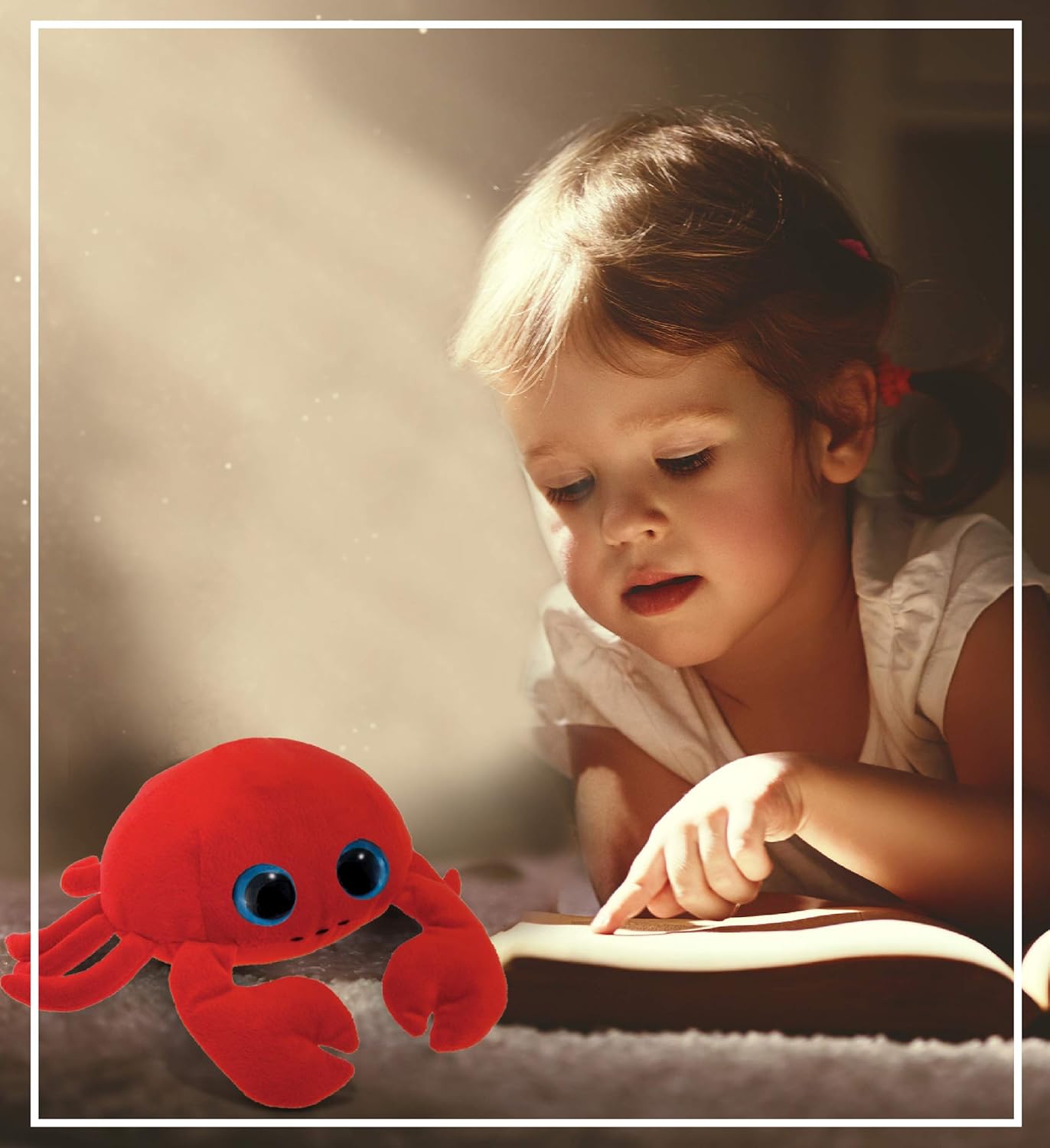 DolliBu – Animal de peluche de cangrejo de peluche, suave y abrazable, ojos grandes, cangrejo rojo, adorable juguete de peluche de cangrejo de vida