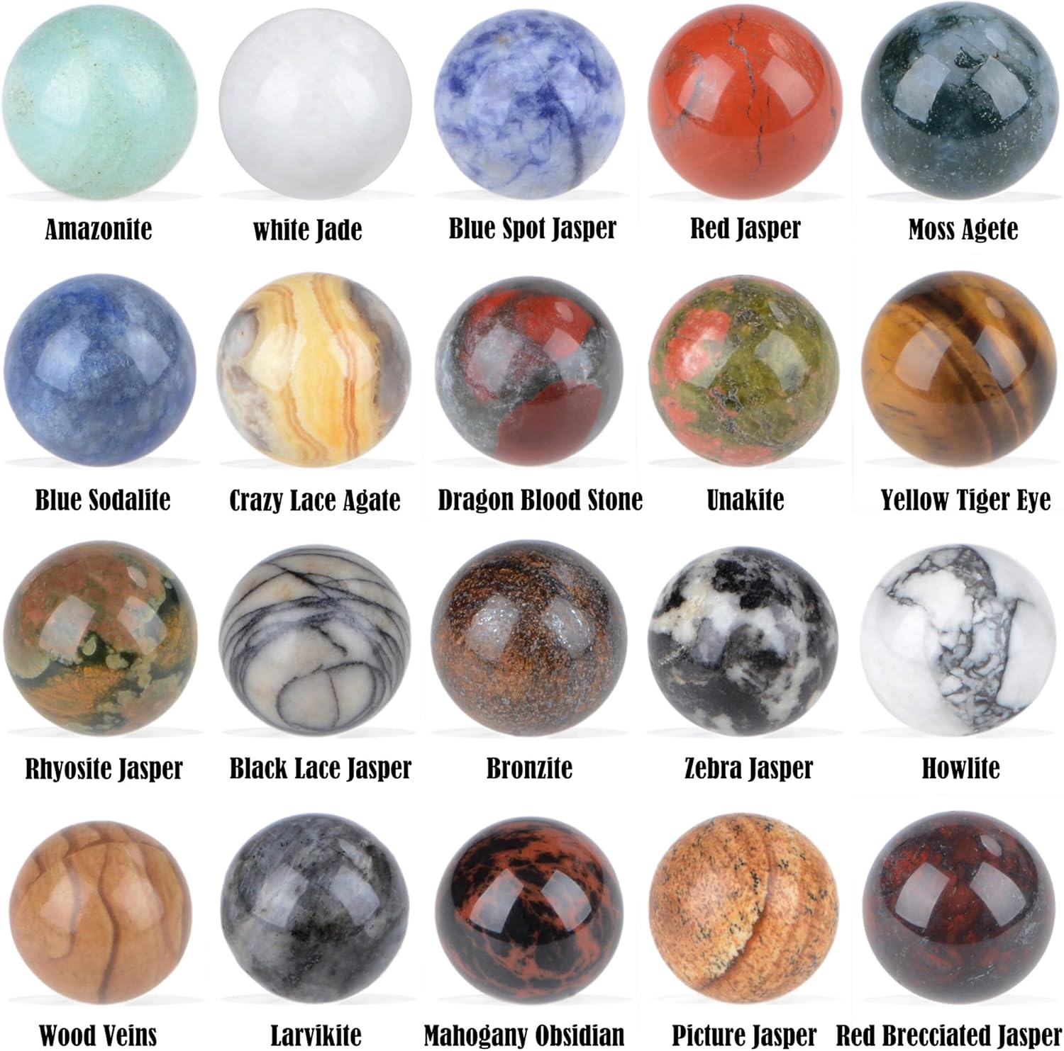 LPbeads Juego de 20 bolas de piedras preciosas naturales pulidas de 0.63 pulgadas (0.630 in)