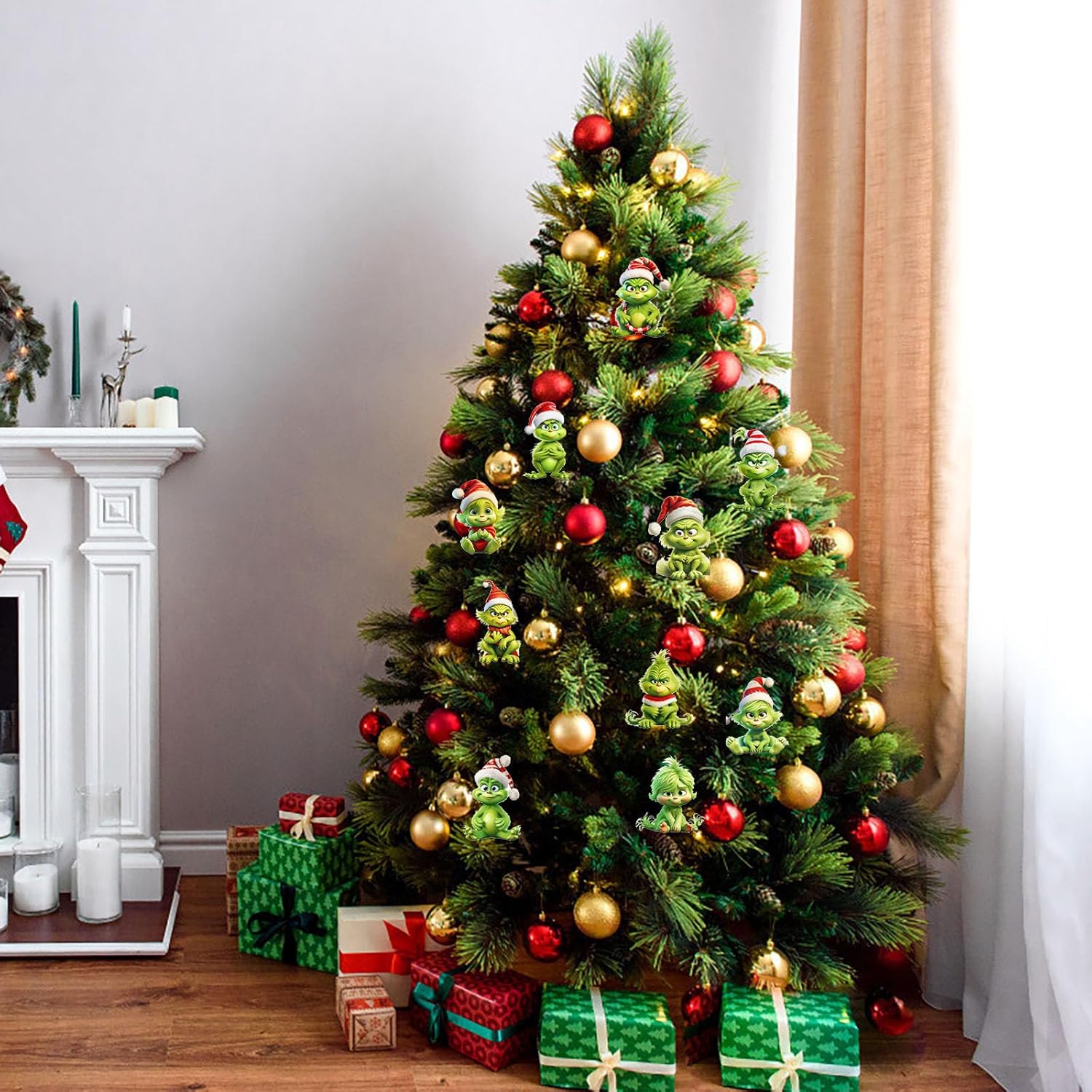 Adornos colgantes de madera de monstruo verde de Navidad, adorno colgante de acrílico verde navideño para decoración de árbol de Navidad, decoración