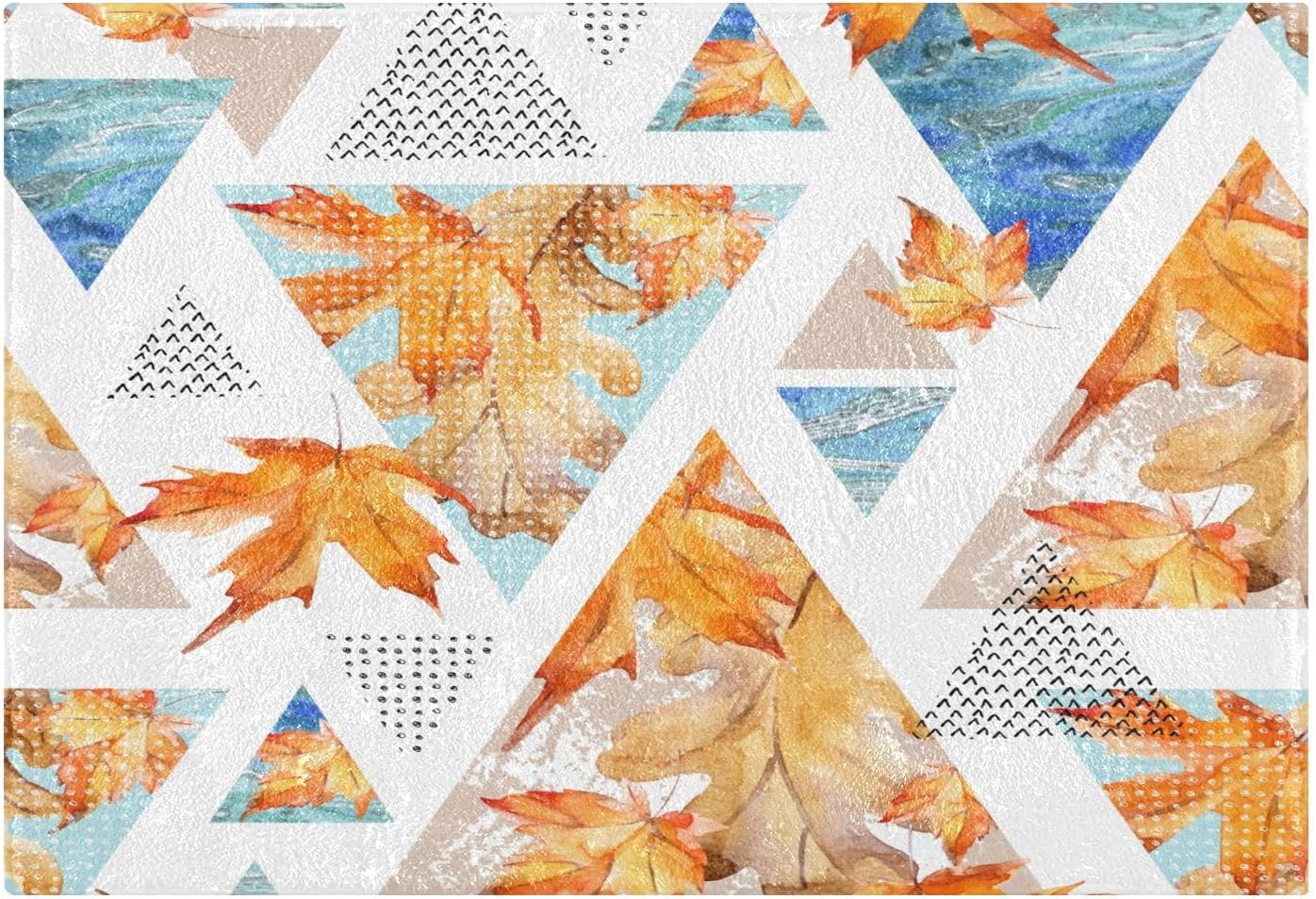 Bathroom Rugs Sets 2 Piece 24×16+24×20 Inch,Soft U-Shaped Contour Toilet Rug Abstract Autumn Geometric Non-Slip Absorbent Bath Floor Mat Carpet Set