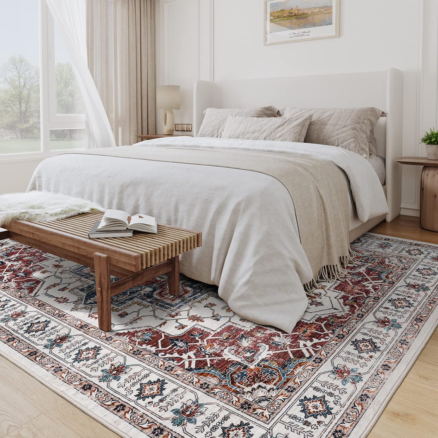 Alfombras de área de 6 x 9, lavables a máquina, para sala de estar, dormitorio, resistentes a las manchas, vintage, con patrón de medallón