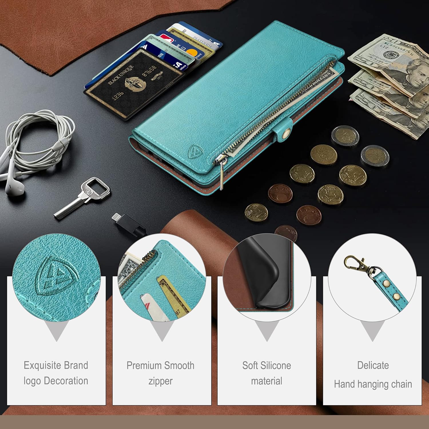 XcaseBar for Samsung Galaxy A32 5G Wallet case with Zipper Credit Card HolderRFID Blocking, Flip Folio Book PU Leather Phone case Shockproof Cover