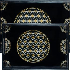 Crocon Bandejas de madera con asas, juego de 2 bandejas rectangulares negras, bandejas otomanas grandes para mesa de café, sala de estar y Crocon Bandejas de madera con asas, juego de 2 bandejas rectangulares negras, bandejas otomanas grandes para mesa de café, sala de estar y