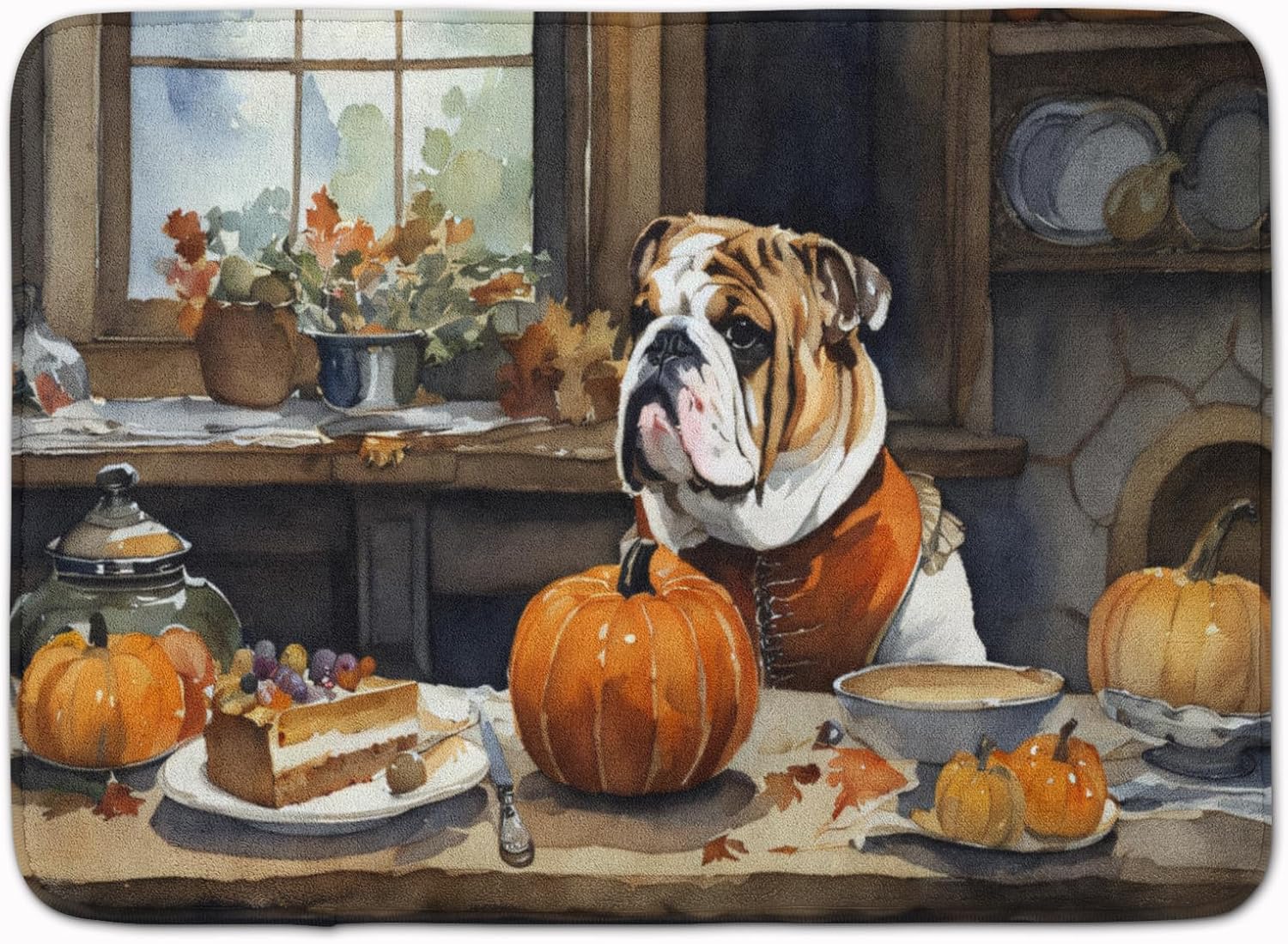 Caroline’s Treasures English Bulldog Fall Kitchen Pumpkins Memory Foam Kitchen Mat Machine Washable Anti-Fatigue Mat Cushion Comfort Bath Mat or