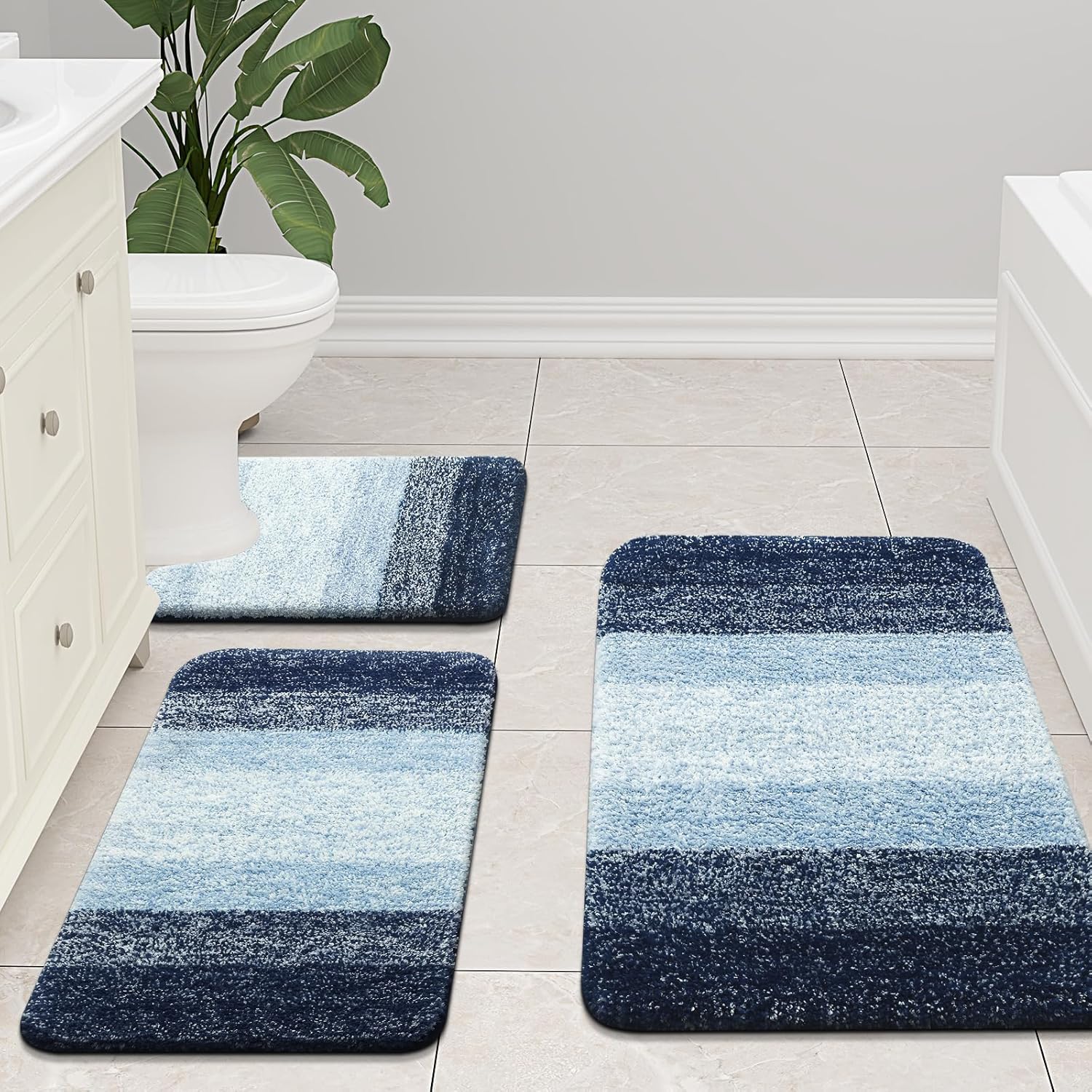 Arotive Tapetes de baño de microfibra, peludos, suaves y absorbentes, antideslizantes, de felpa gruesa, lavables a máquina, para baño, bañera y