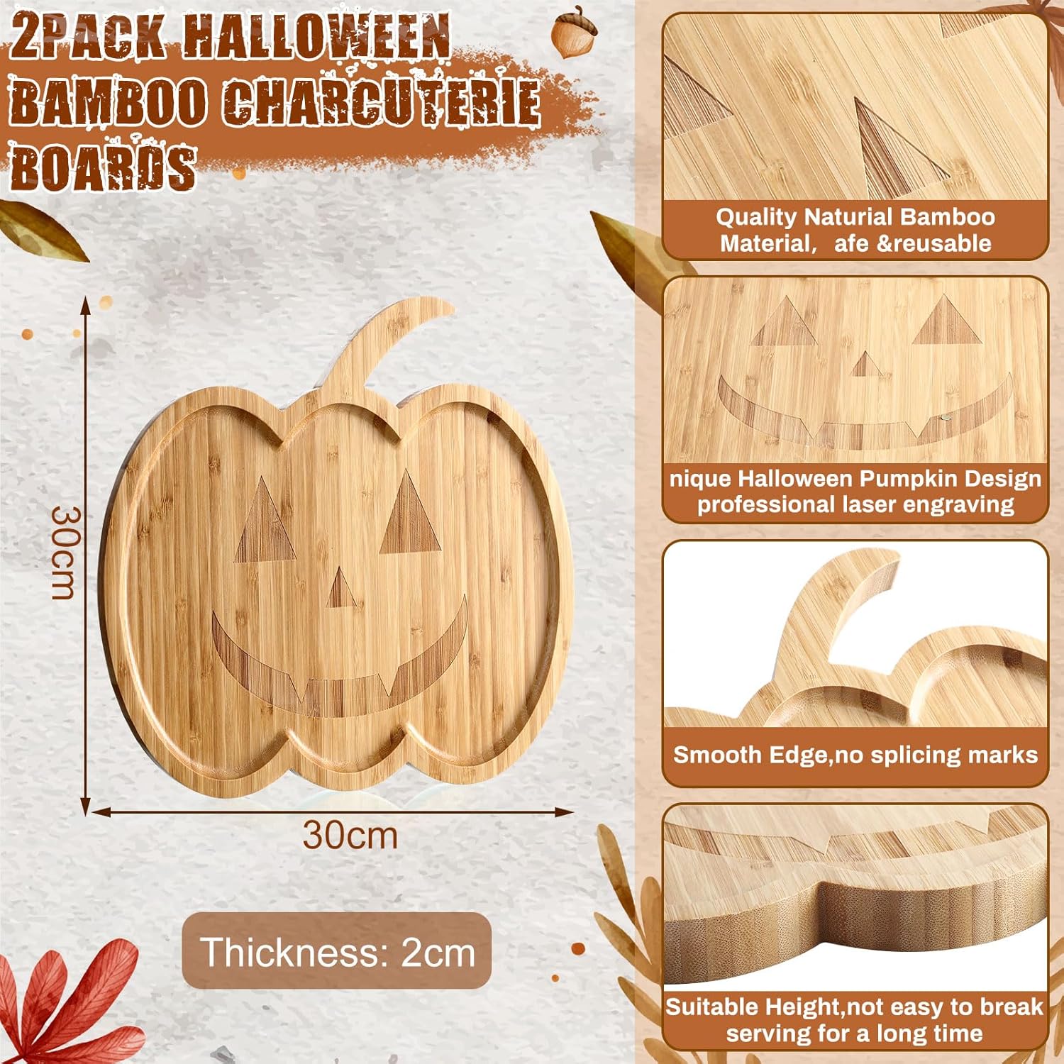 2 piezas de charcutería de Halloween, bandeja divertida de madera de bambú para queso, vajilla de Halloween, utensilios de cocina, bandeja de servir