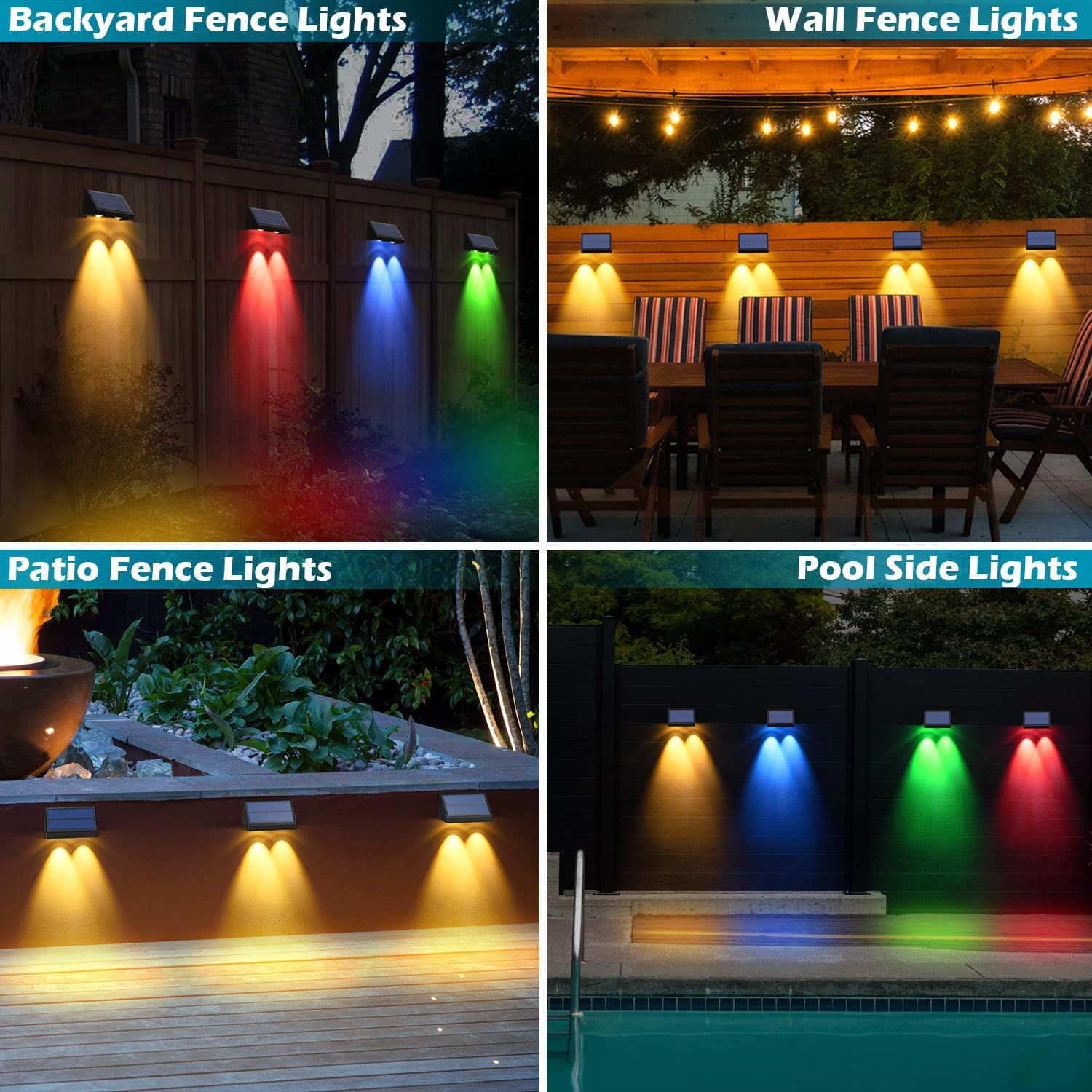SIEDiNLAR Luces solares para valla al aire libre, 50 lúmenes, 5 modos, luz solar para cubierta, impermeable, decoración de patio trasero para pared,