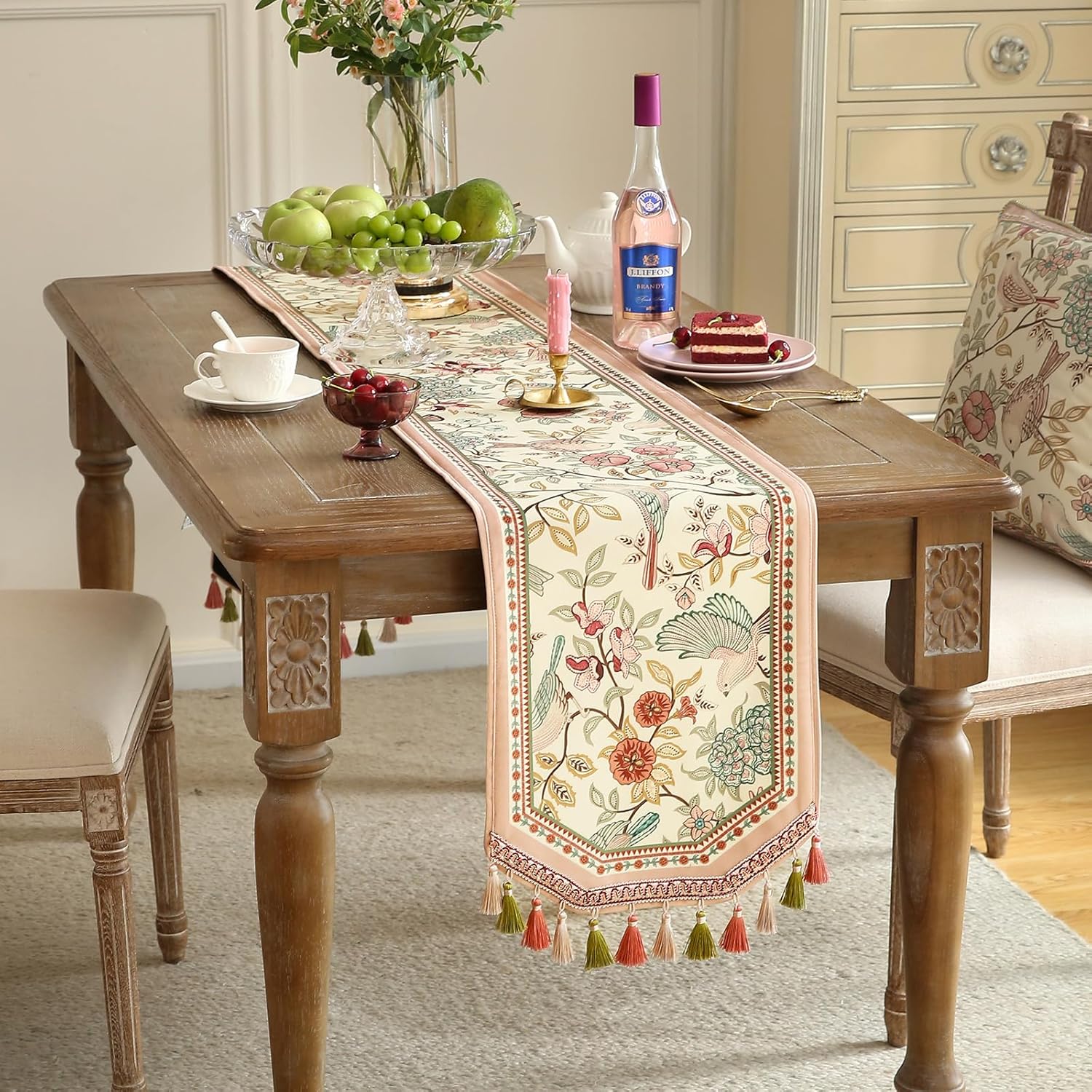 Camino de mesa francés de terciopelo para el hogar, cocina, comedor, decoración, fiestas, cenas familiares, bodas, 12 x 87 pulgadas