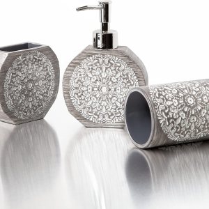 BINO Juego de accesorios de baño, color gris, dispensador de jabón, soporte para cepillos de dientes, vaso, organizador de baño de 3 piezas, BINO Juego de accesorios de baño, color gris, dispensador de jabón, soporte para cepillos de dientes, vaso, organizador de baño de 3 piezas,