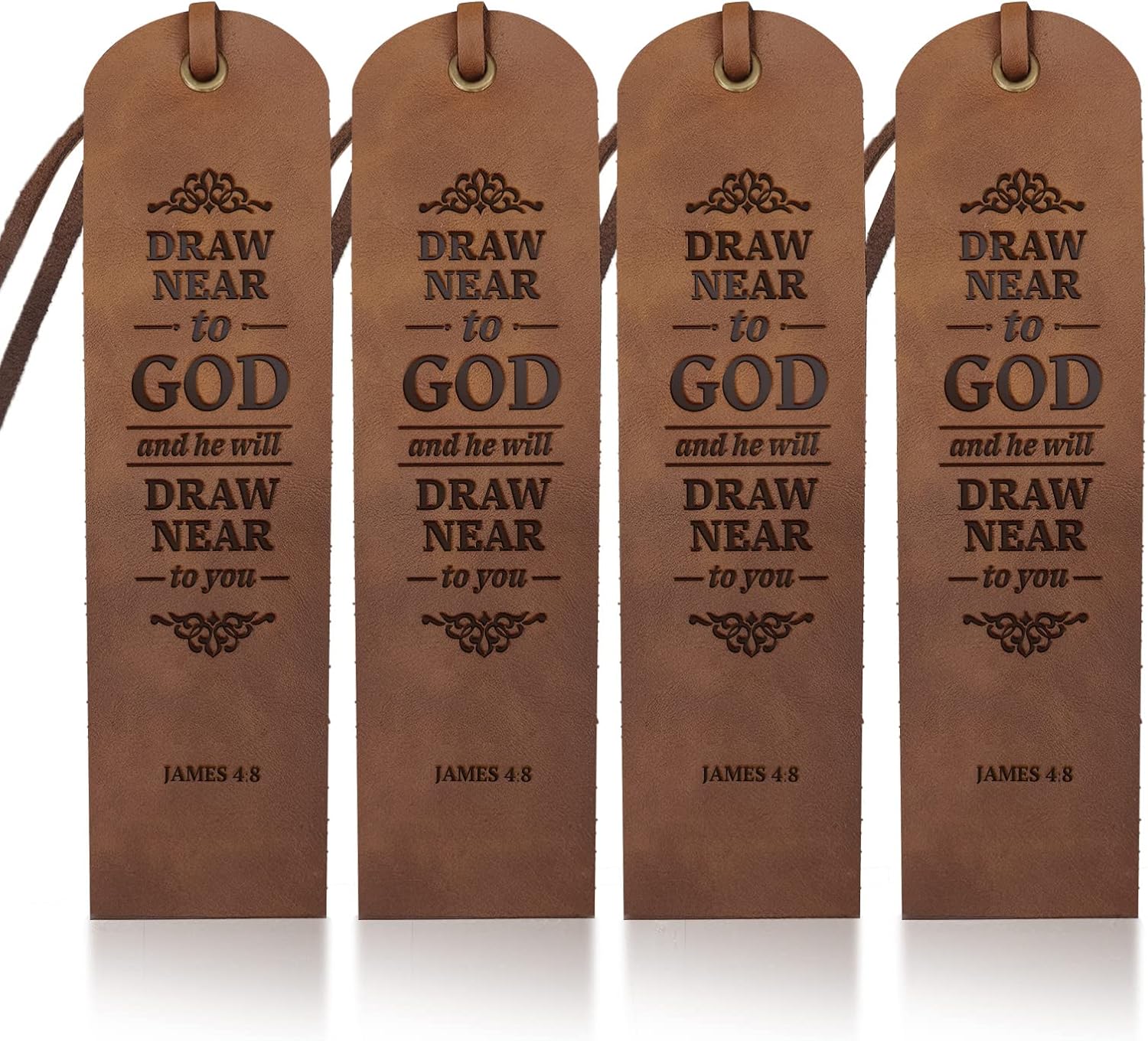 MAYJOYDIY 4 marcapáginas de cuero de la Biblia de 2 x 7 pulgadas, marcadores cristianos de piel de vaca, dibujar cerca de Dios, versículo bíblico,