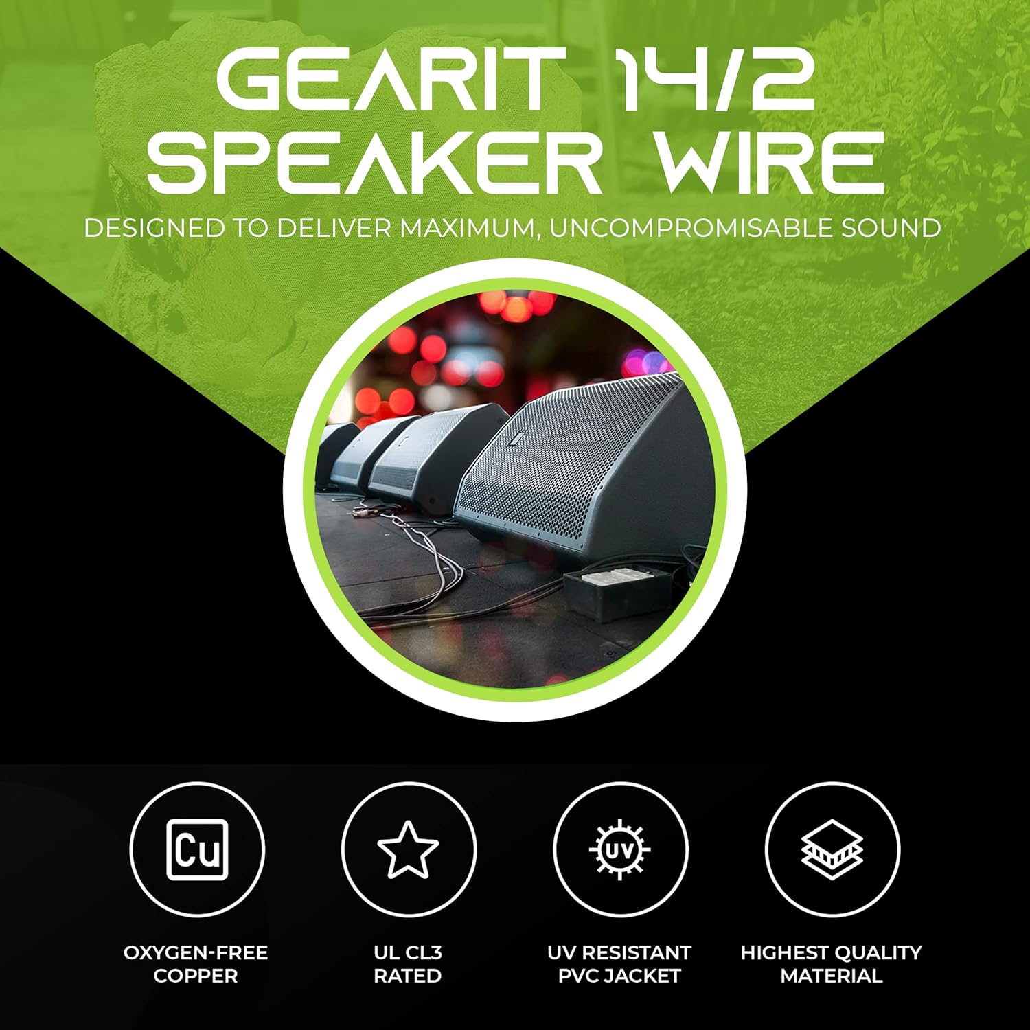 GearIT Pro Serie 14 AWG – Cable de altavoz OFC de calibre 14 AWG CL3, (100 pies 30.48 metros negro) Cobre sin oxígeno UL, clasificado CL3 para