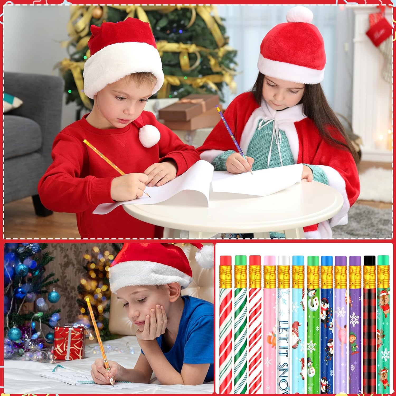 100 lápices de regalo a granel, recuerdos de papelería de vacaciones de invierno para niños, 20 estilos, lápices de madera 2B con borradores para