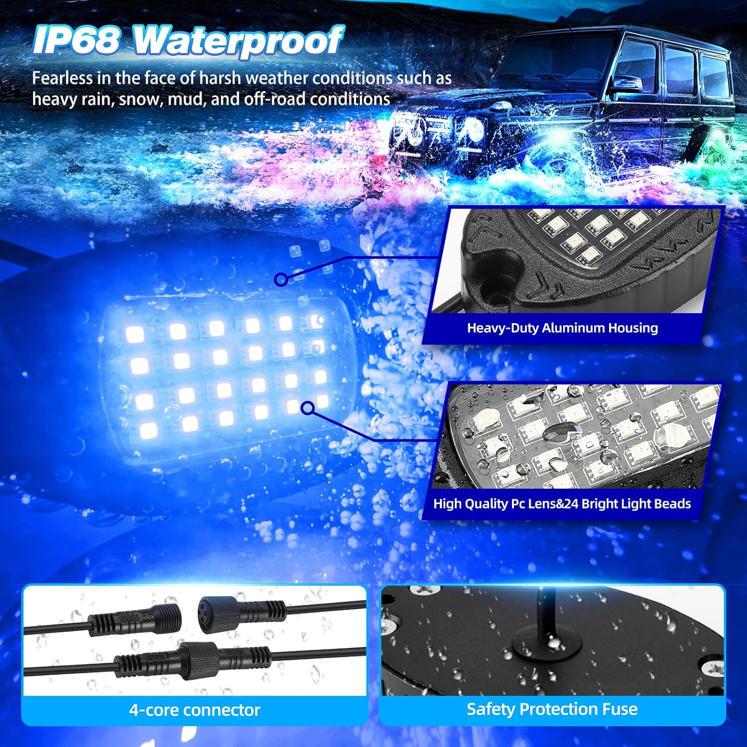 10 cápsulas RGB de aleación LED Rock Lights para carrito de golf, autos, Jeep, UTV, SUV, ATV RZR Whell Well impermeable, a prueba de óxido, a prueba