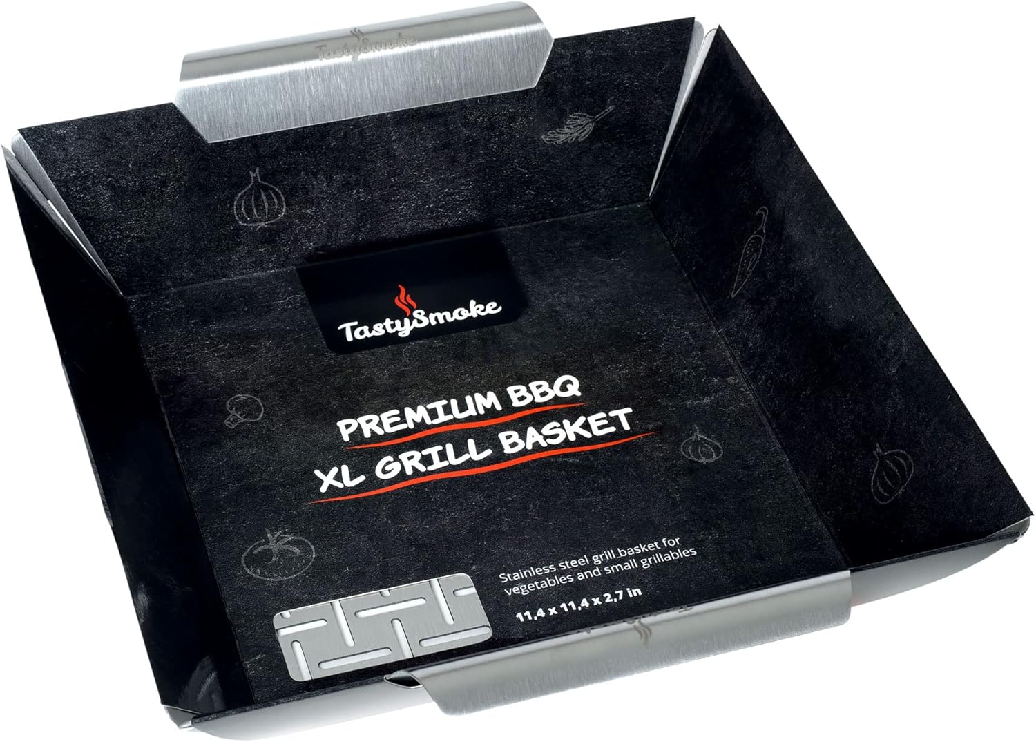TastySmoke Cesta de parrilla de acero inoxidable de alta calidad que se puede utilizar como cesta de verduras, cesta de parrilla de pescado y