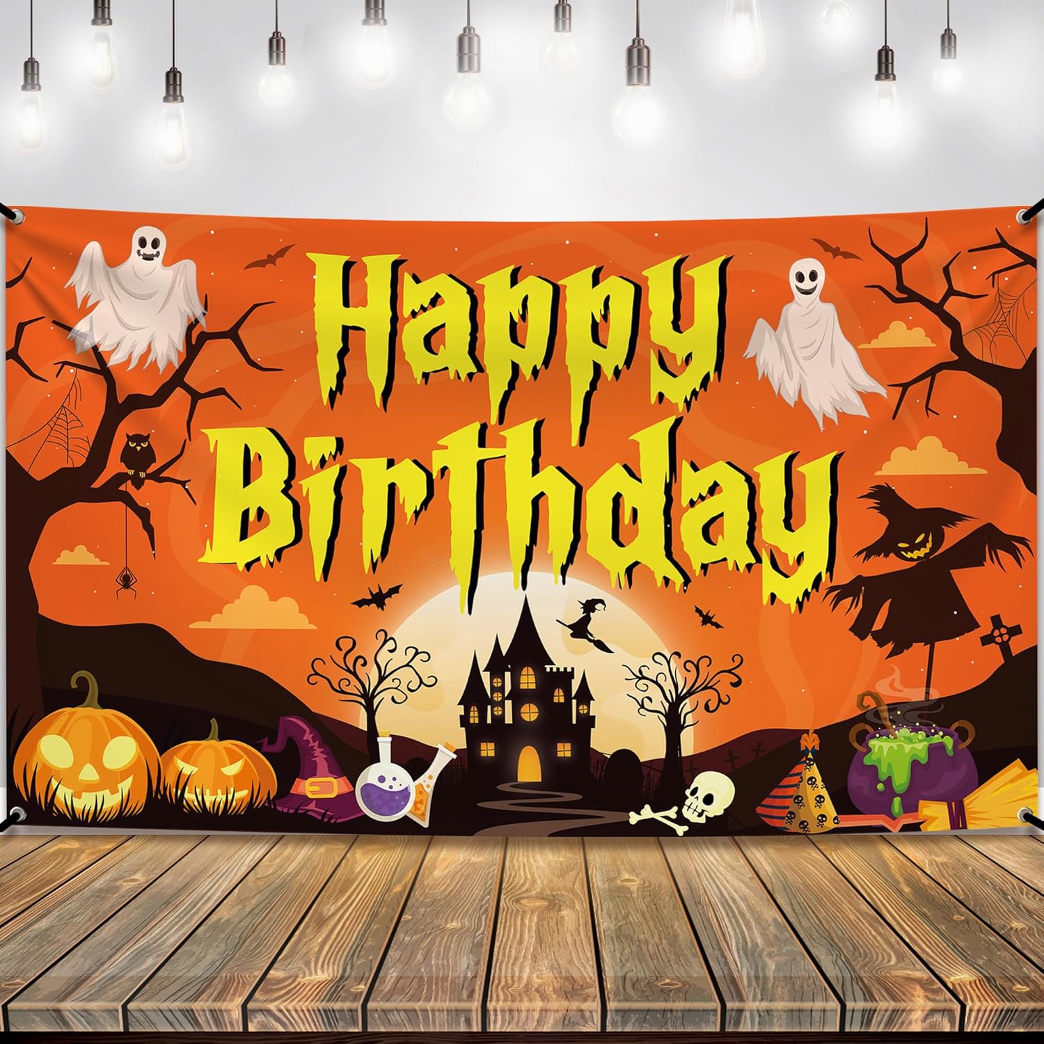KatchOn, Pancarta espeluznante de Halloween con texto en inglés Happy Birthday  Extra grande, 72 x 44 pulgadas, telón de fondo de calabaza de