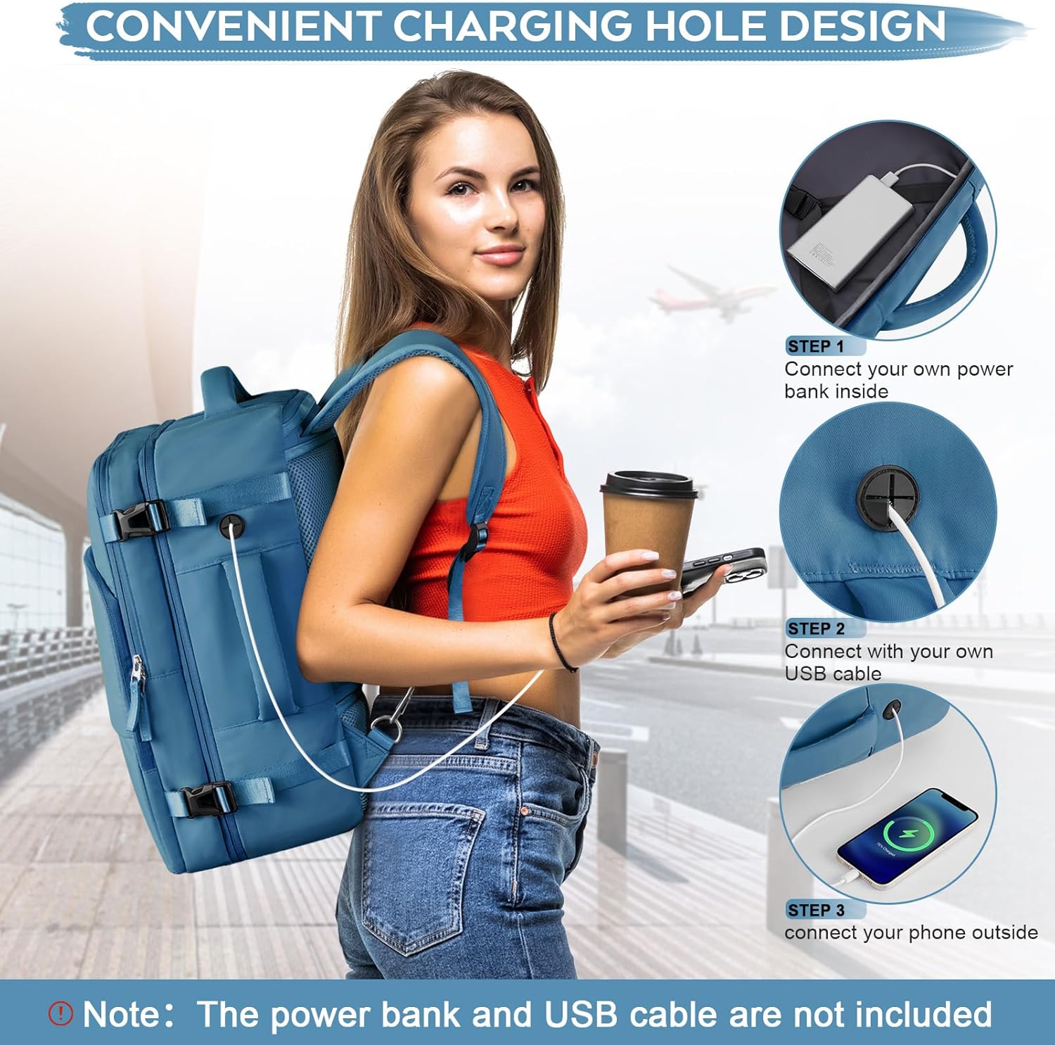 Getravel Mochila grande de mano para hombres y mujeres, bolsa ligera para artículos personales aprobada por aerolíneas, Azul oscuro, Mochilas de