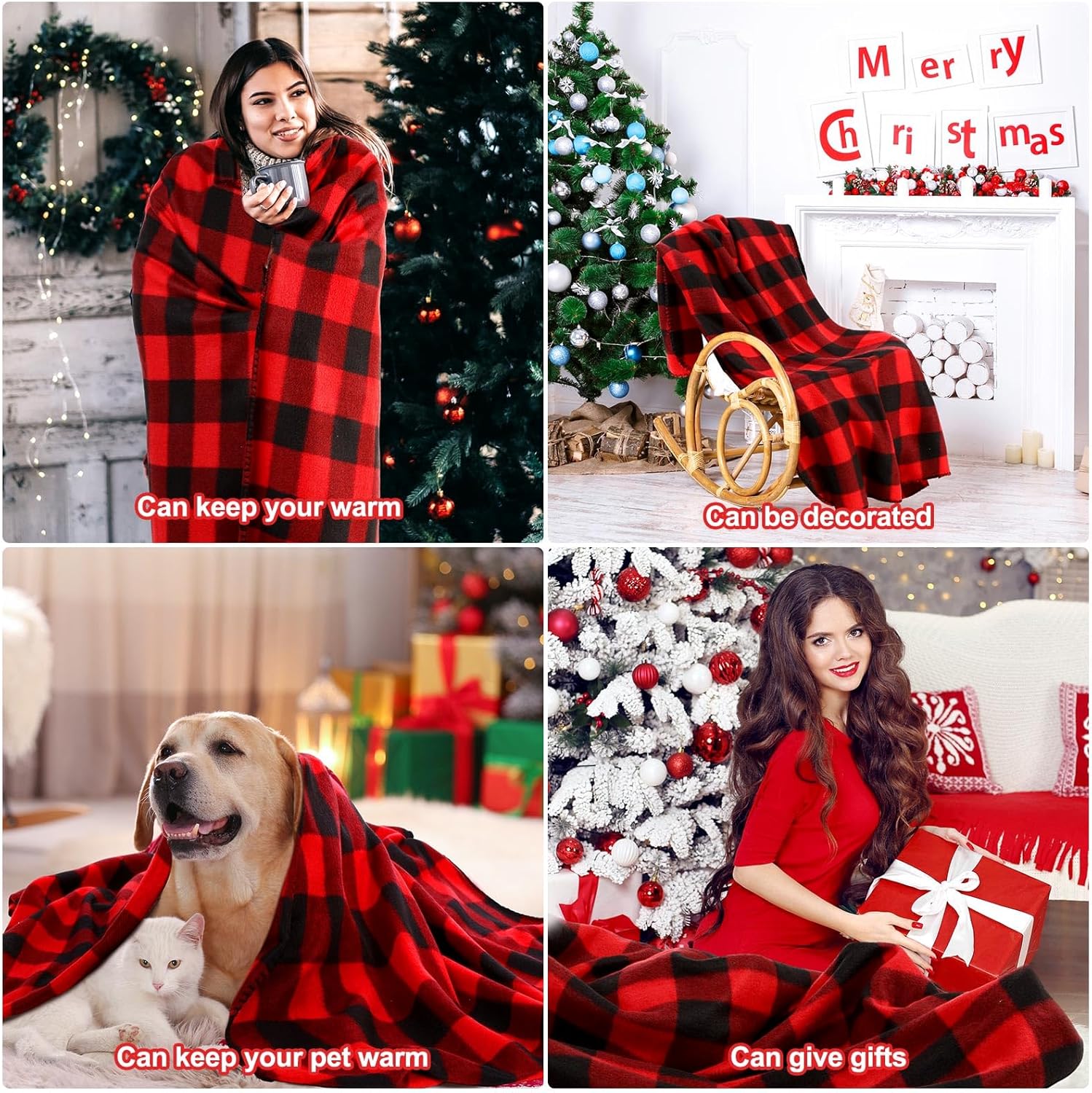 Soaoo 12 mantas navideñas a cuadros de 50 x 60 pulgadas, cálida y cómoda, suave, mullida, acogedora, a cuadros rojos y negros, para sofá, cama,