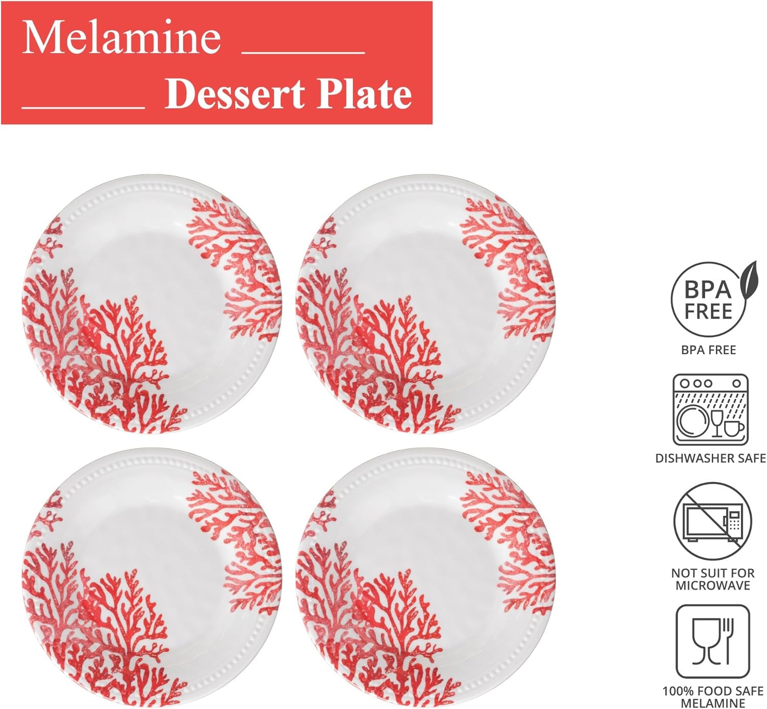 UP ware – 4 platos de melamina de 6 pulgadas, platos de postre para aperitivos, platos pequeños para servir, platos de fiesta, platos redondos para