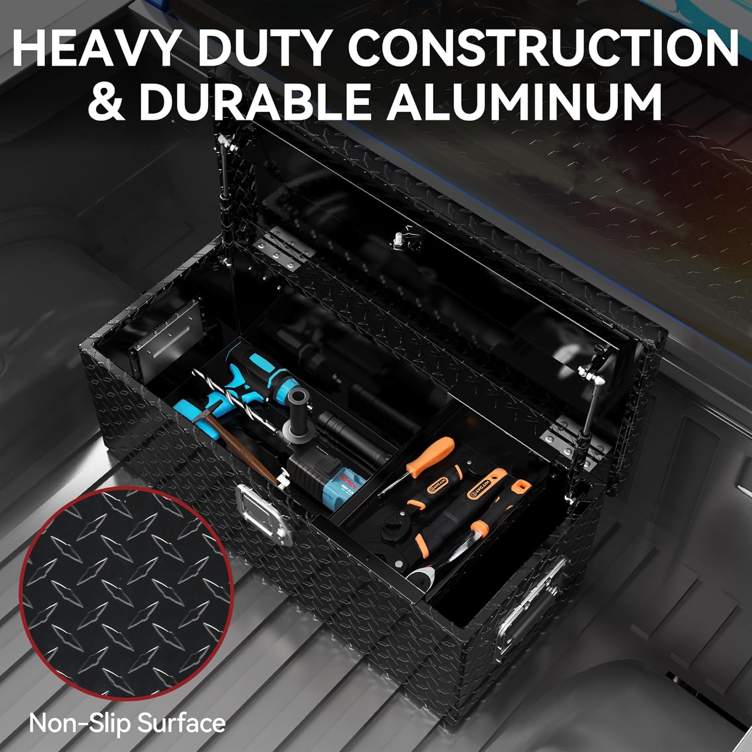 YITAMOTOR Cajas de herramientas para caja de camión de 39 pulgadas, de aluminio resistente con estante deslizante, caja de herramientas de placa de