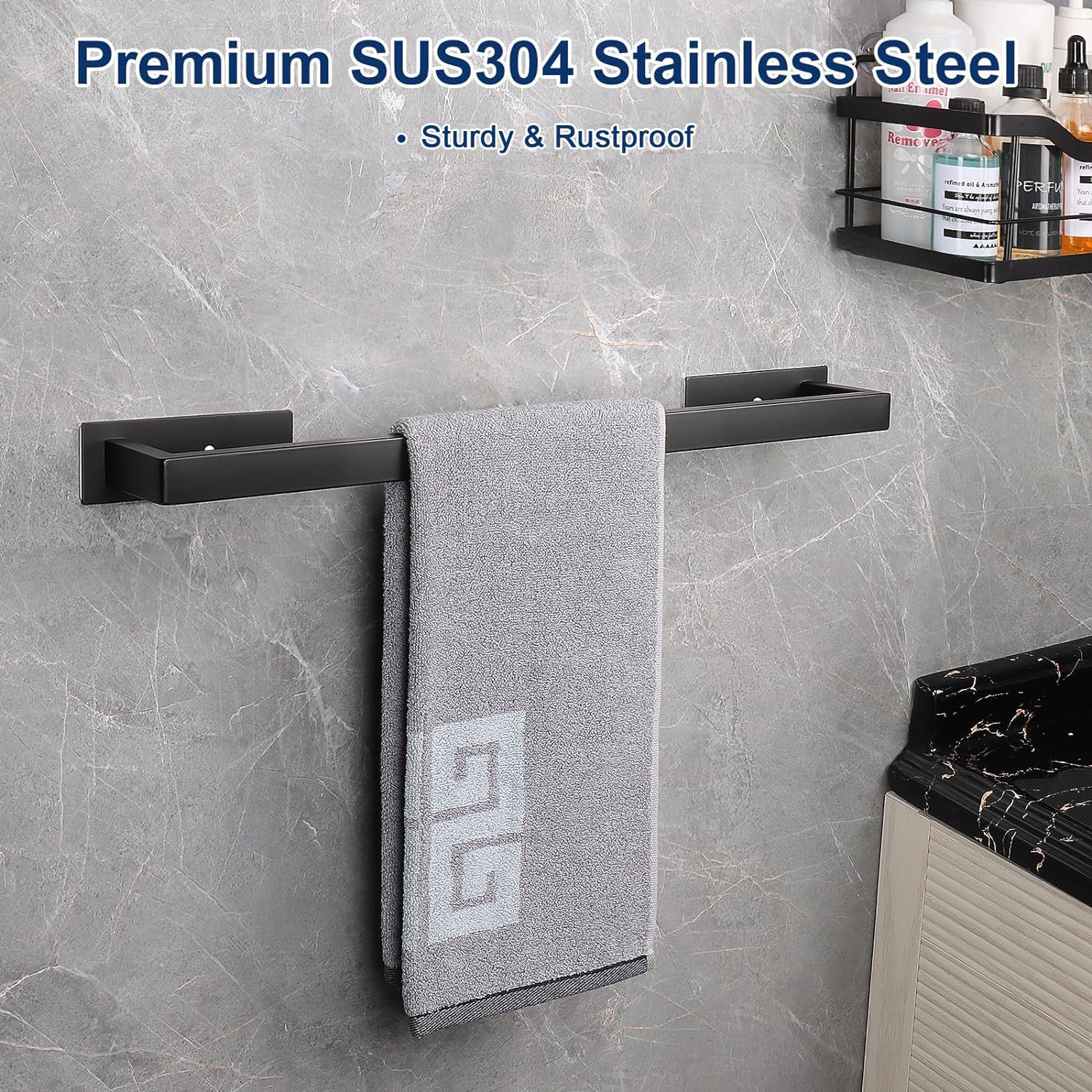 NearMoon Toallero de baño autoadhesivo cuadrado de acero inoxidable, estante de pared para colgar en el colgador adhesivo, estilo contemporáneo, sin