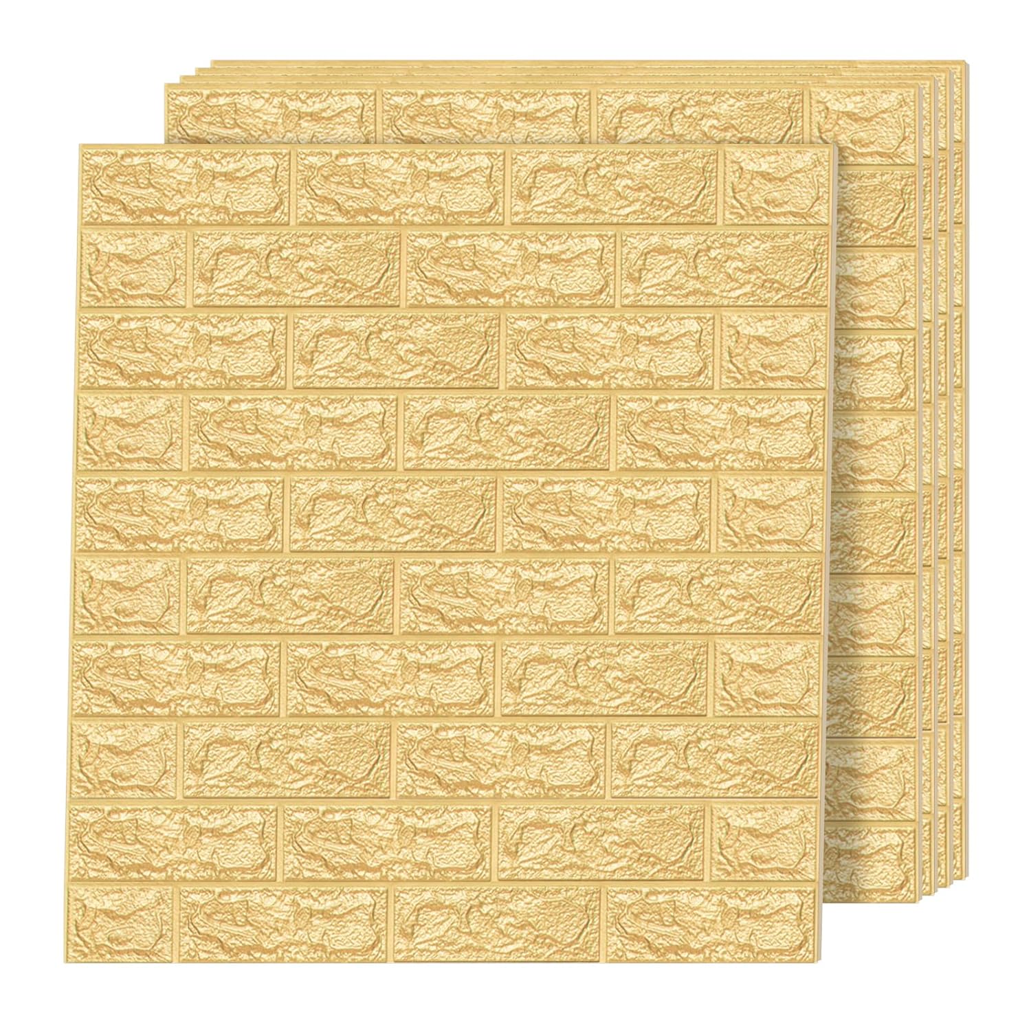 Art3d Paneles de pared de ladrillo de espuma autoadhesivos 3D de 29 pies cuadrados, color amarillo (paquete de 5)
