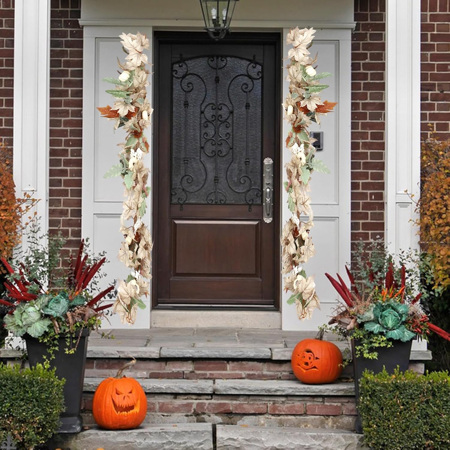 Tonos terrosos follaje otoño blanco arce vid otoño fácil cuidado cosecha decoración con diseño único ratán para Acción de Gracias Halloween C