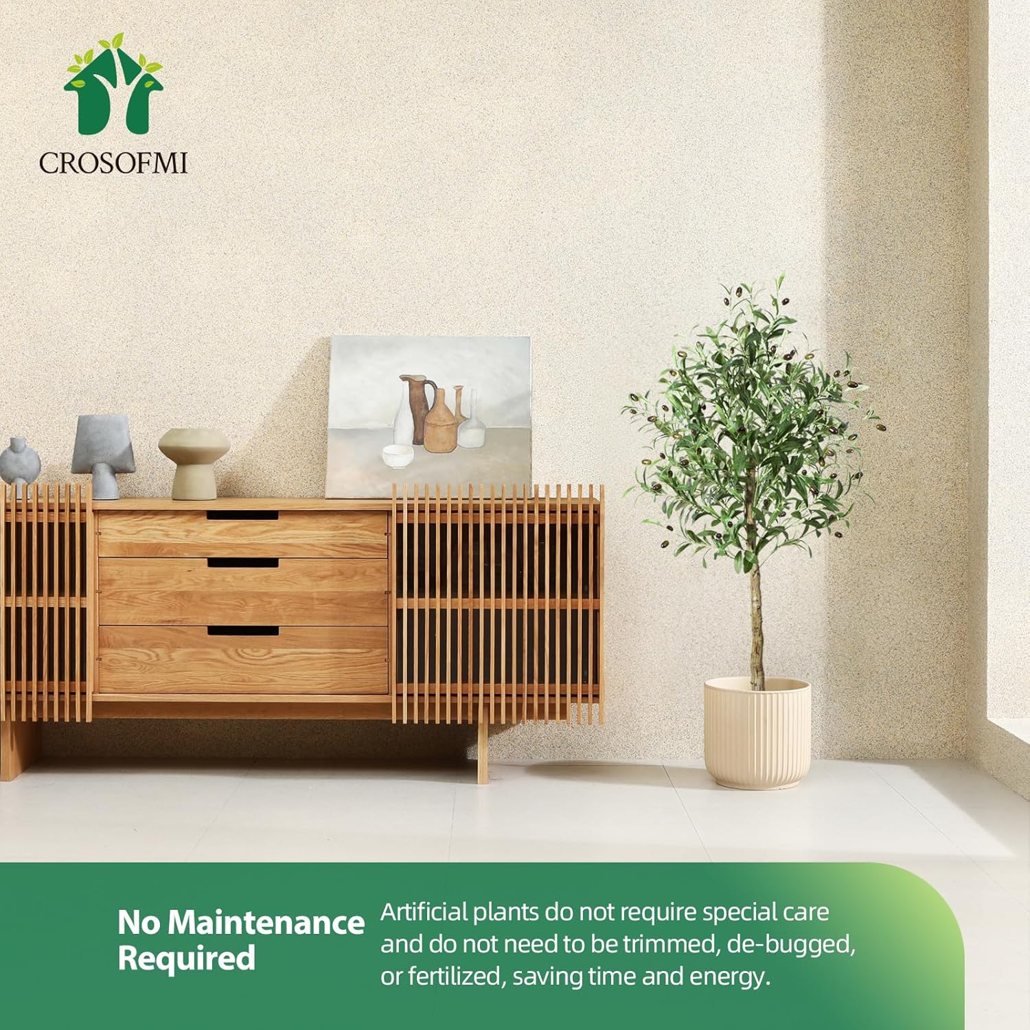 Crosofmi – Olivo artificial en maceta, 4 pies de alto, árbol de seda, planta topiaria, moderna, perfecto para interiores, decoración, exterior,