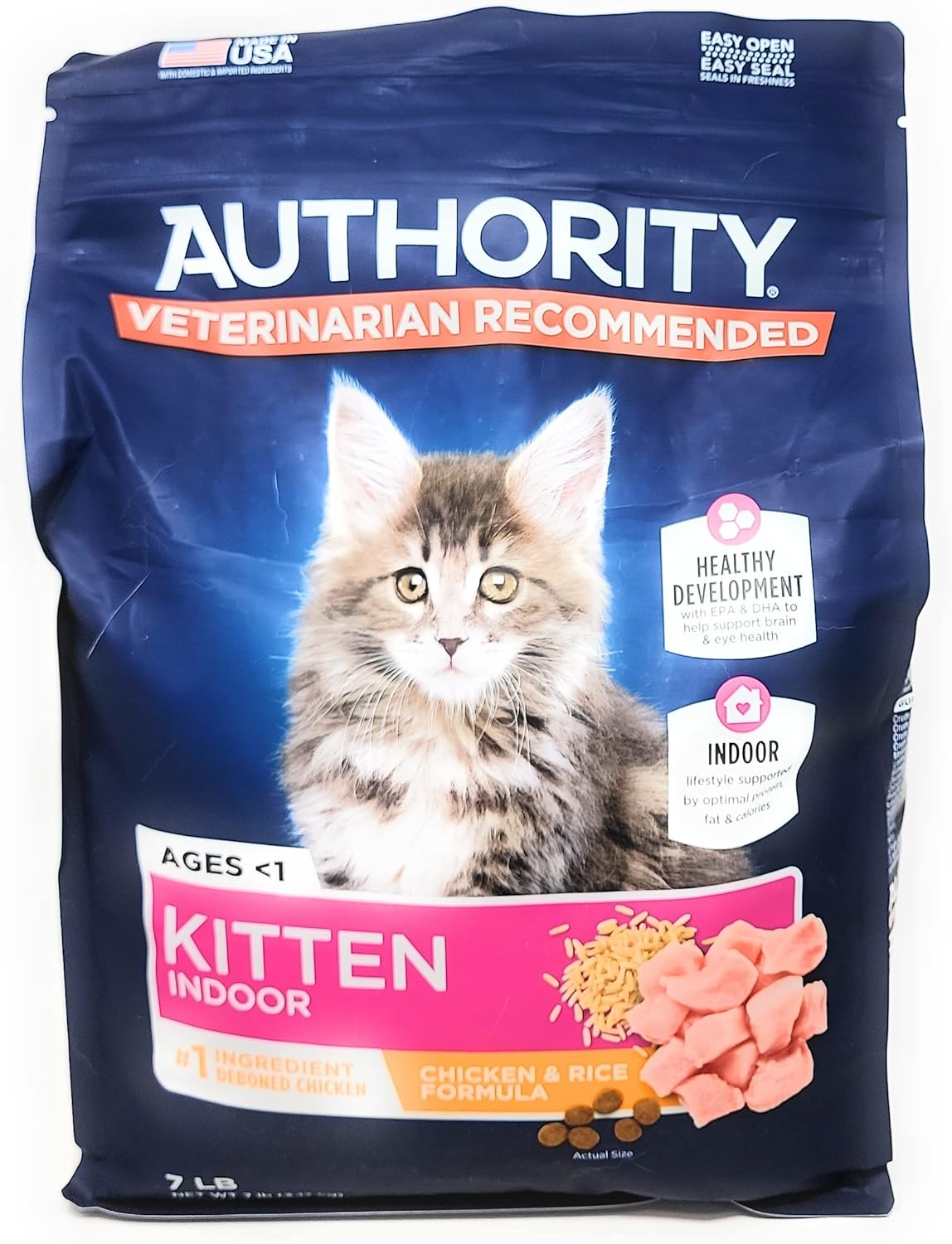 Tesadorz Spatula and Authority Kitten – Comida seca para gatos de pollo y arroz para interiores, 7 libras