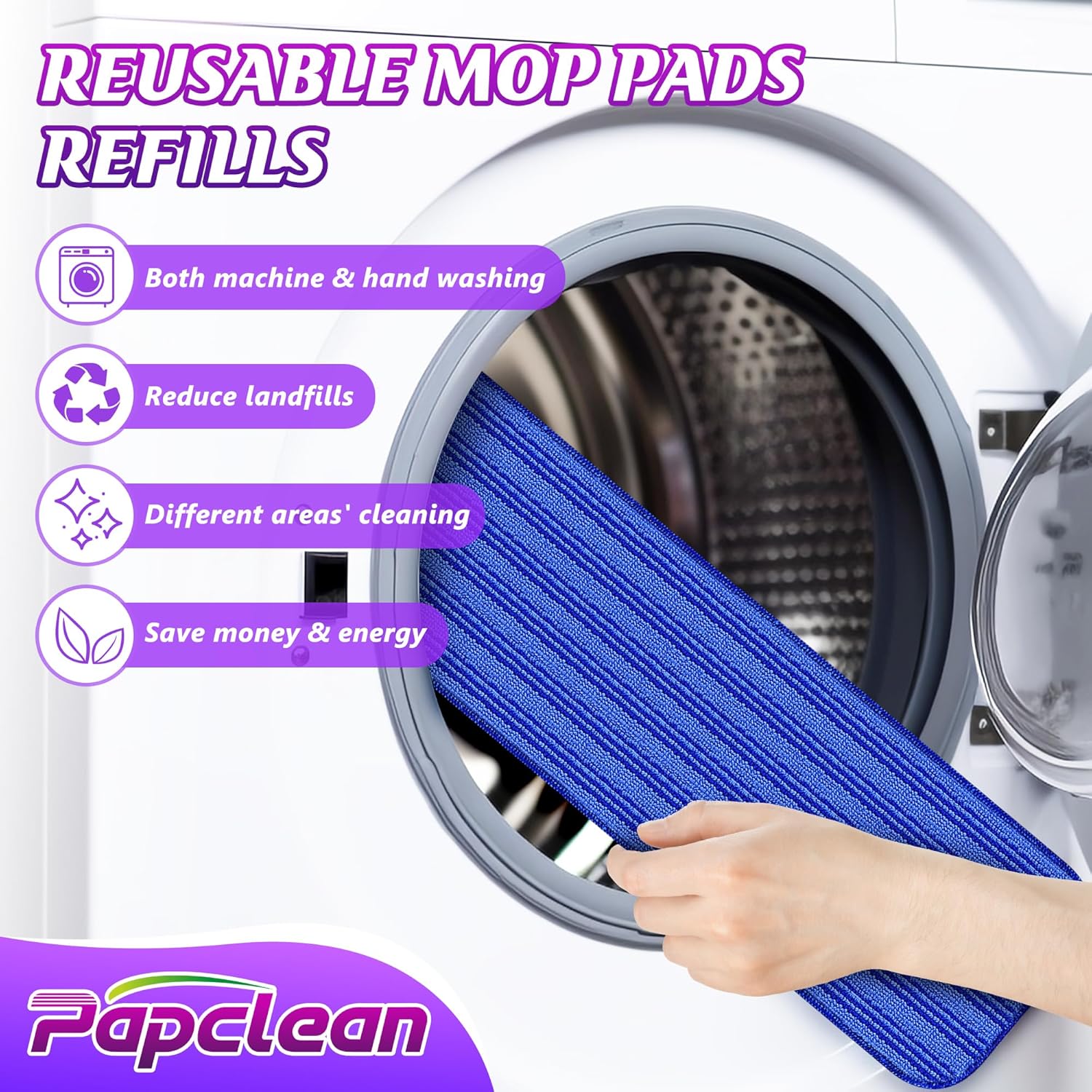 Almohadillas reutilizables para trapeador compatibles con Swiffer Powermop (paquete de 5), repuestos de almohadillas de microfibra Papclean para
