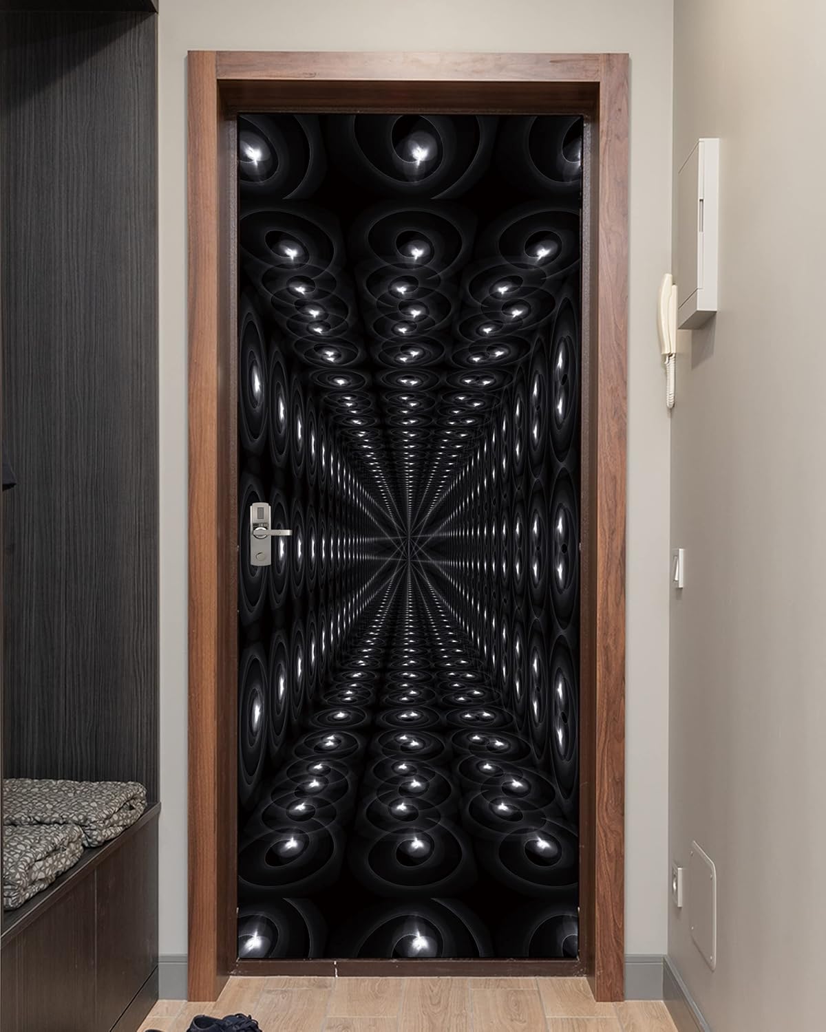 FLFK Adhesivo mural para puerta, espacio negro, despegar y pegar, tamaño combinado 32 x 80 pulgadas, dividido en 2 piezas