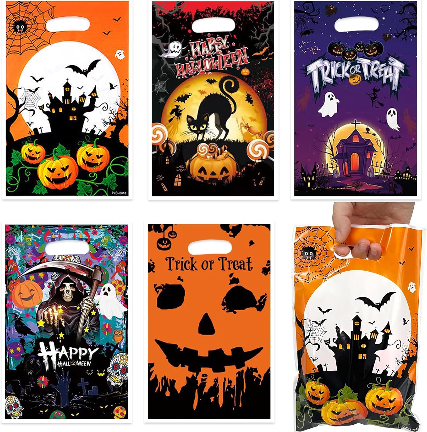 Rainmae 50 bolsas de Halloween para dulce o truco, bolsas de recuerdos de fiesta de Halloween, suministros de fiesta de esqueleto de fantasma,