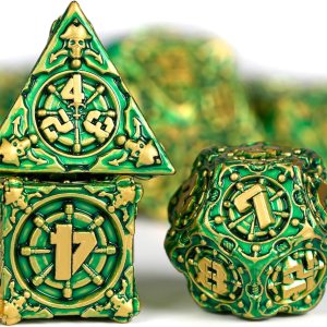 GU BEI TE Metal DND Dice Set with Box, Colorful DND Pirate Dice 7-Piece for RPG D&D Dungeons and Dragons GiftsGold Green GU BEI TE Metal DND Dice Set with Box, Colorful DND Pirate Dice 7-Piece for RPG D&D Dungeons and Dragons GiftsGold Green