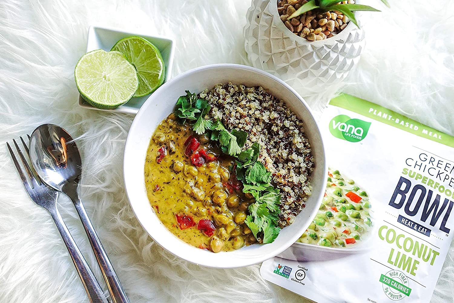 Vana Life’s Foods – Comida preparada a base de plantas, tazón de superalimento de garbanzos verdes, cuenco cocido para microondas para calentar y
