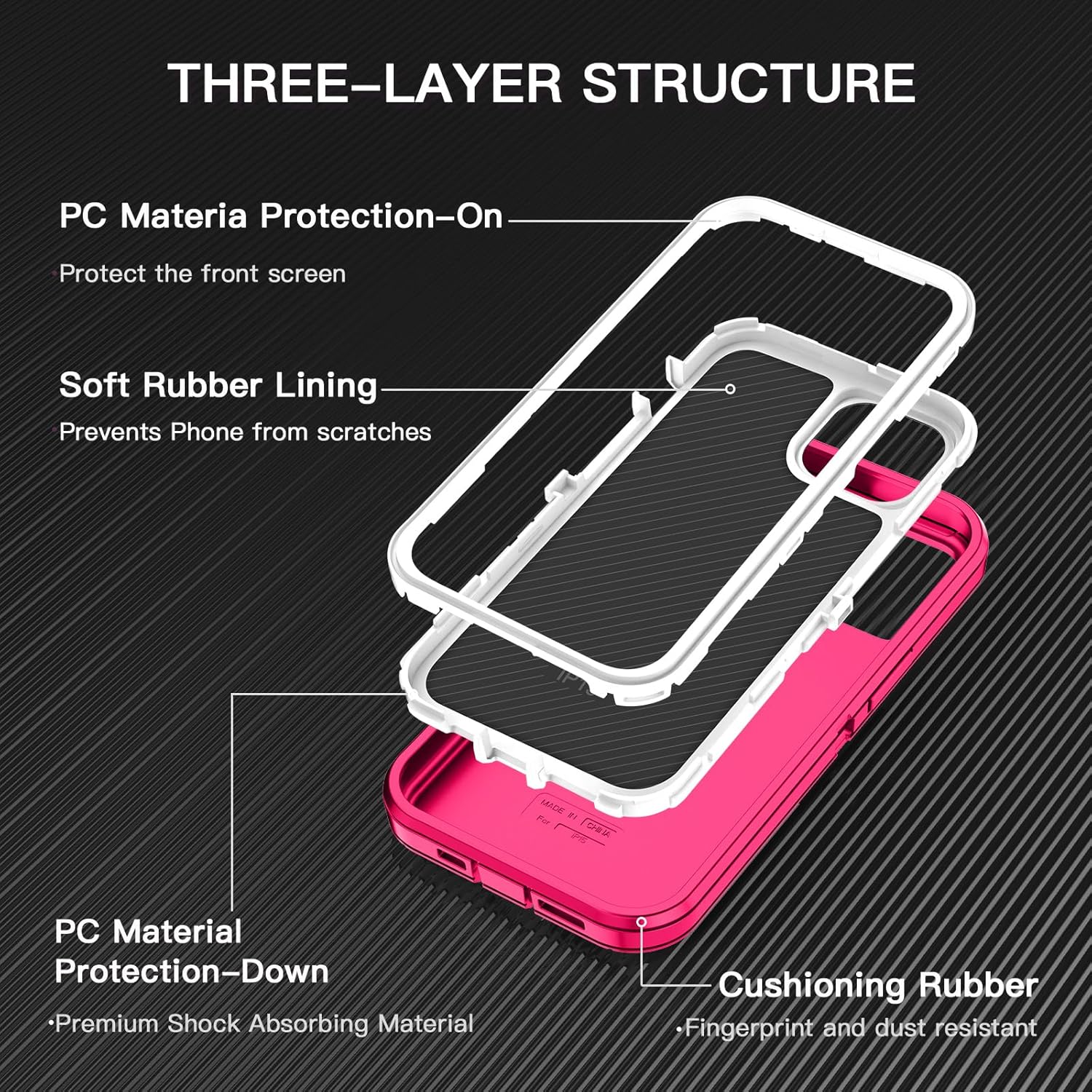 I-HONVA Funda para iPhone 15 a prueba de golpes, a prueba de polvo y caídas, 3 capas de protección de cuerpo completo sin protector de pantalla,