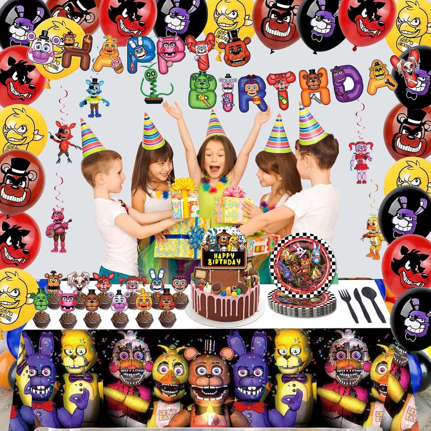 127 piezas de decoración de cumpleaños de juegos, incluye pancarta, mantel, remolinos colgantes, platos, servilletas de papel, globo, juego de