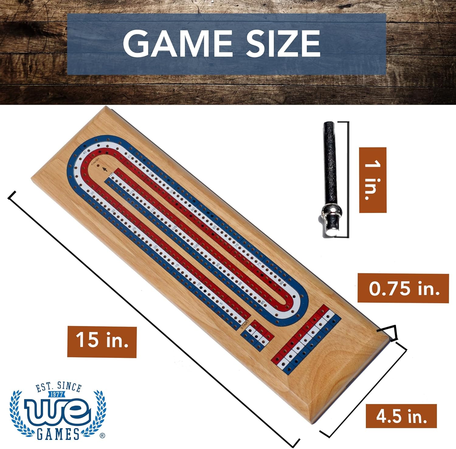 WE Games Juego de cuna de madera clásica, rojo, blanco y azul, continuo de 3 pistas con clavijas de metal, juegos familiares, decoración de sala de