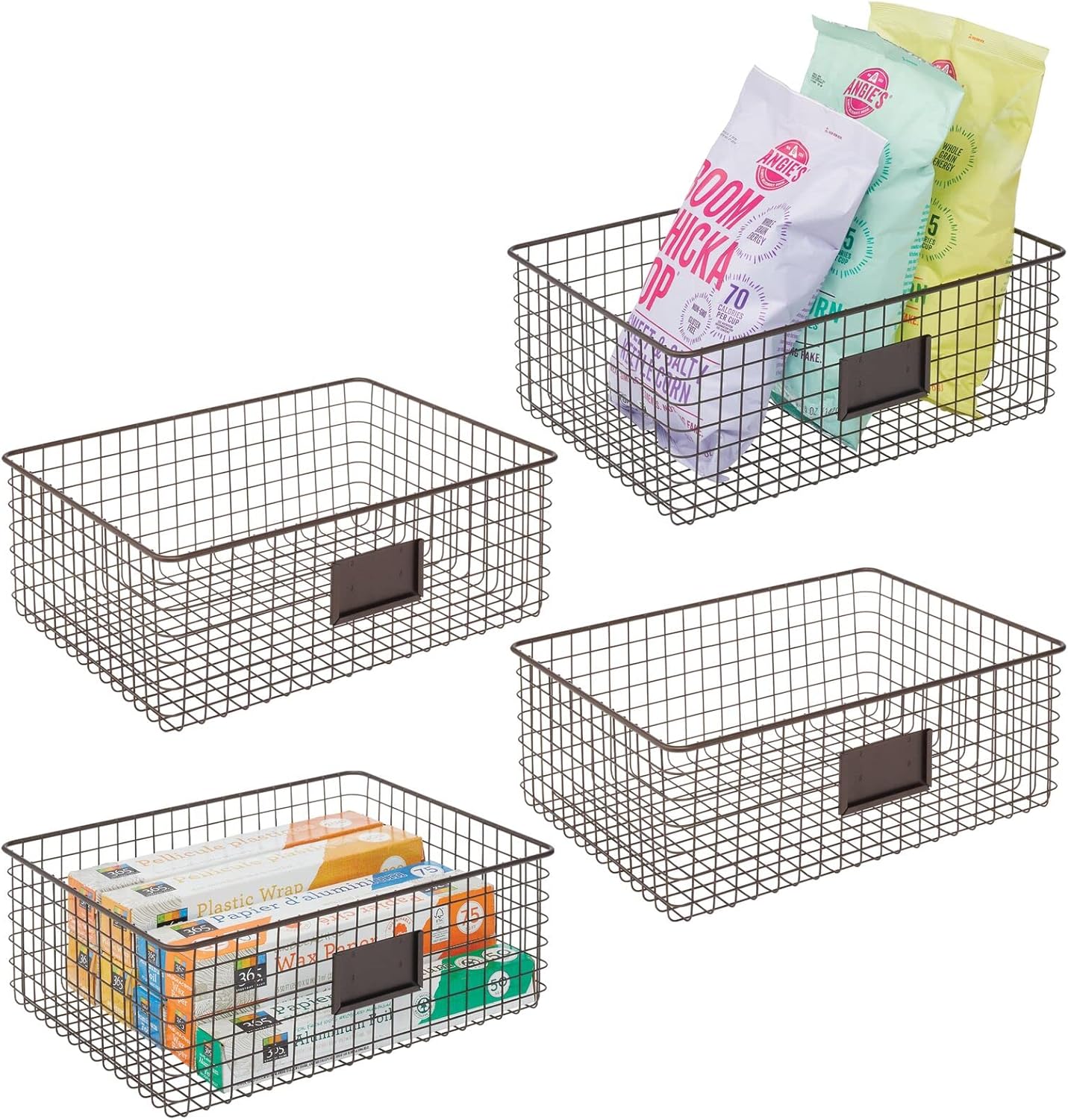 mDesign – Canasta de rejilla de metal para organizar y almacenar alimentos, paquete de 4 unidades