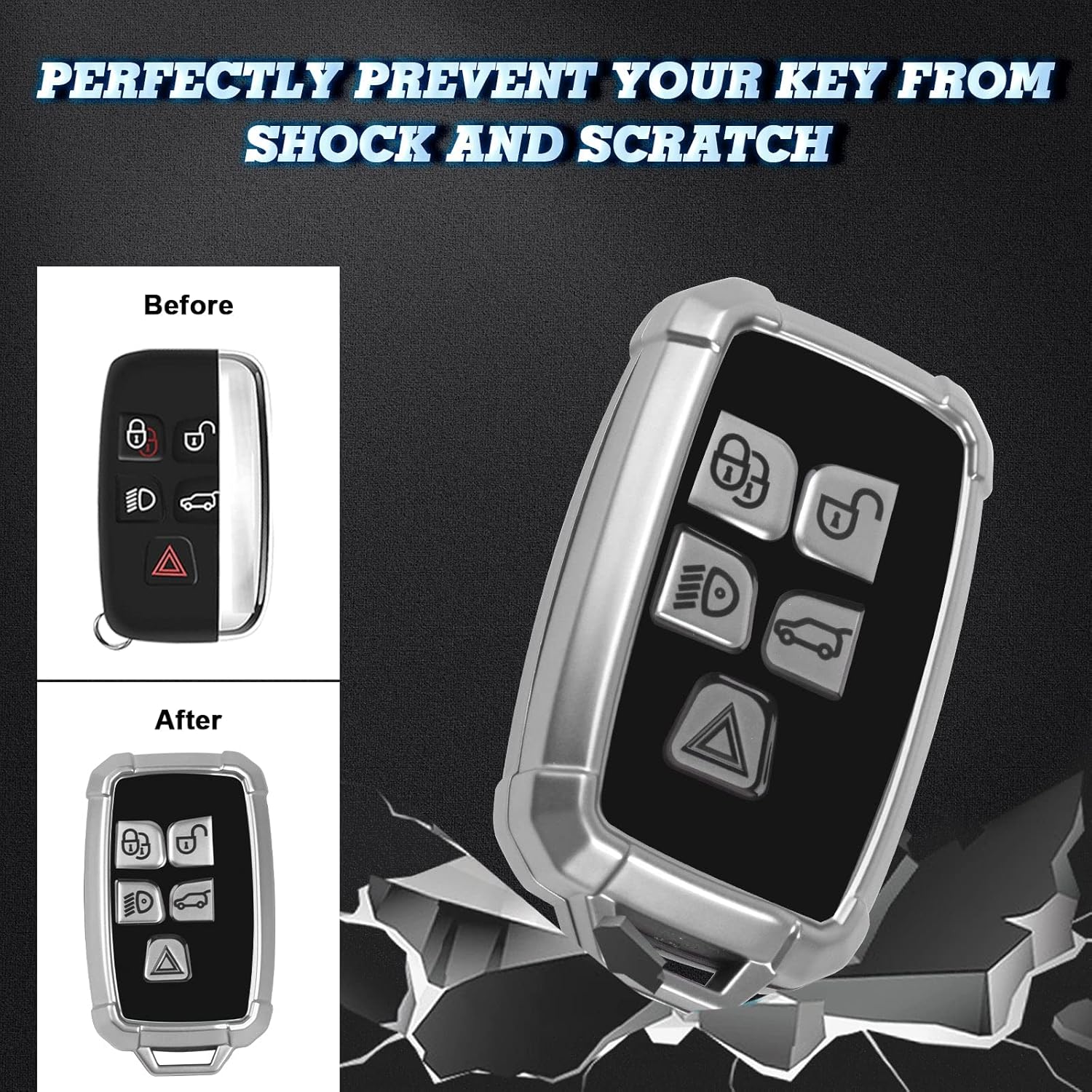 x xotic tech Funda para llavero compatible con Range Rover Evoque Discovery LR4 Land Rover Sport o Jaguar XF XJ F-PACE F-Type 5 botones, protección