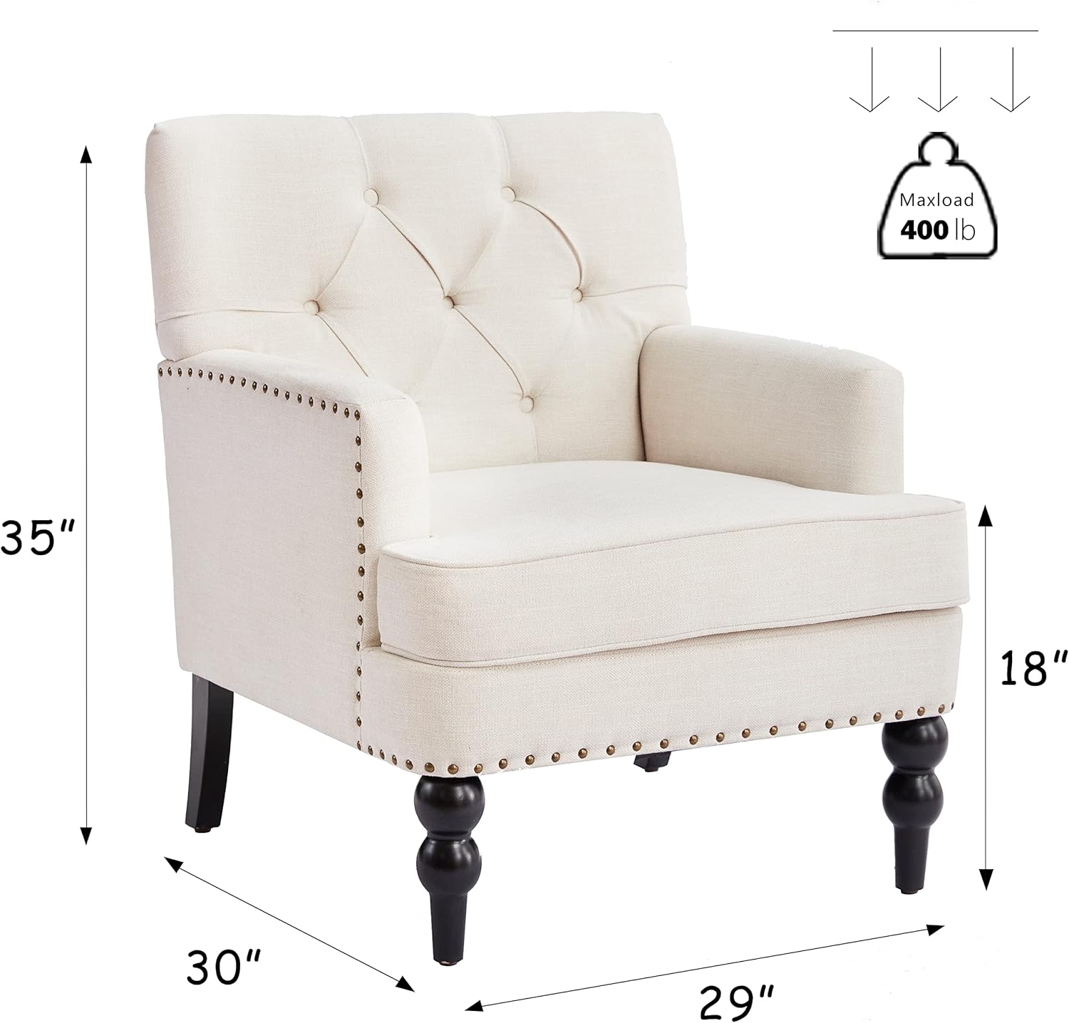 HUIMO Silla de club copetuda, silla decorativa con almohada lumbar, sillón tapizado con botones, sillas de tela de lino para dormitorio, sala de