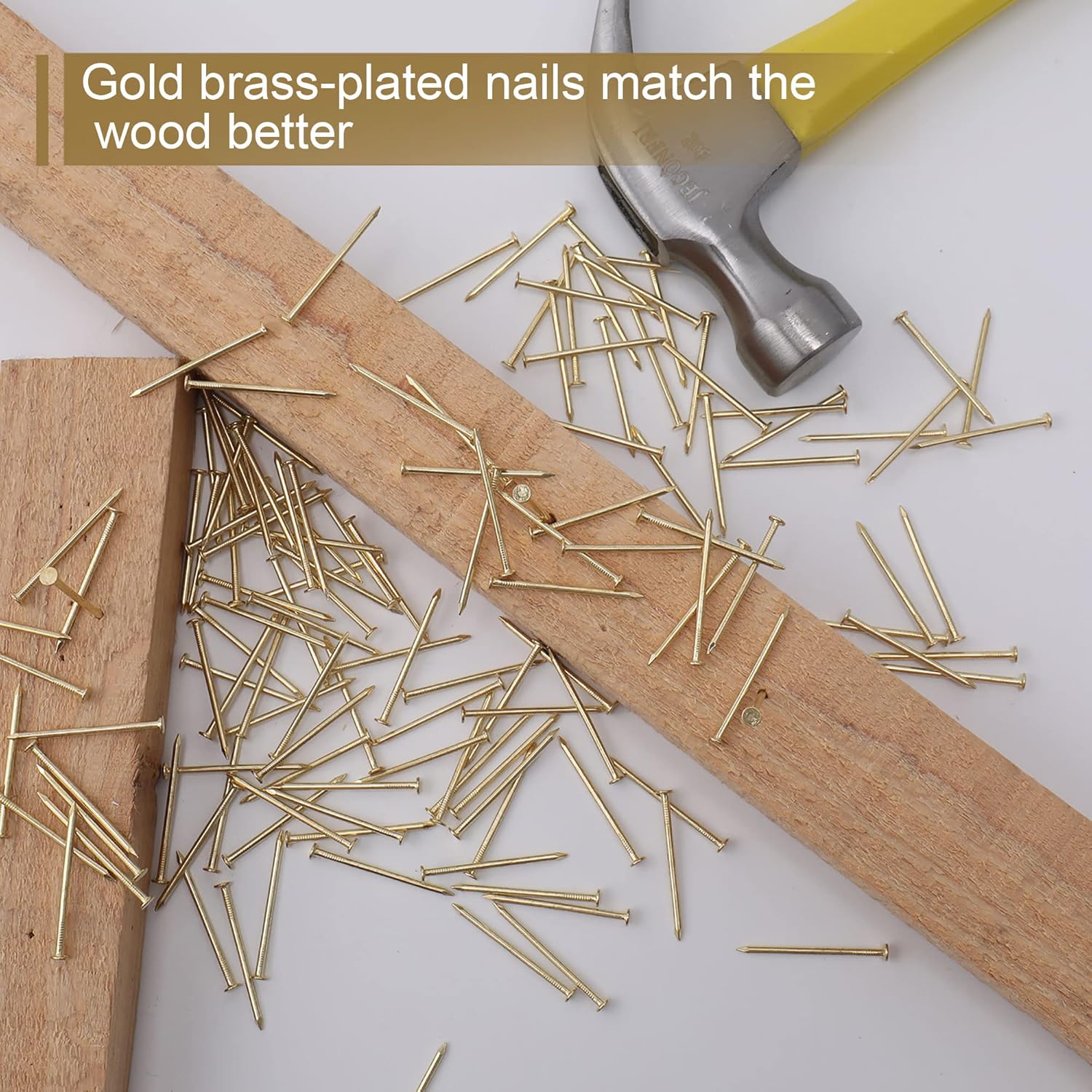 450 clavos dorados para colgar, chapados en latón de 1-14 pulgadas × 16 Ga, para colgar cuadros, uñas de cabeza plana, uñas de madera, uñas para